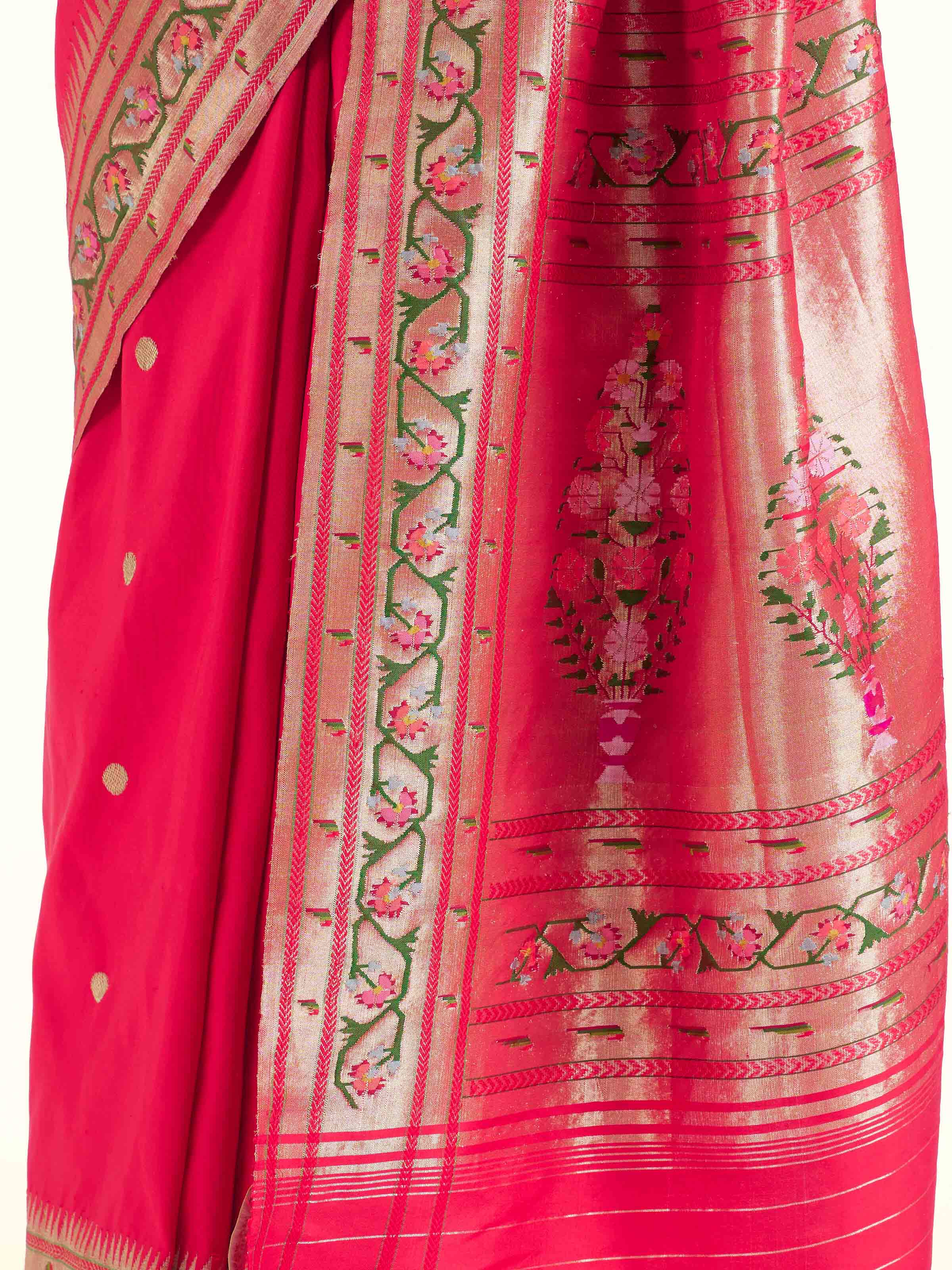 Detail view of Kaashvi silk Paithani saree showing silk texture and intricate zari work
