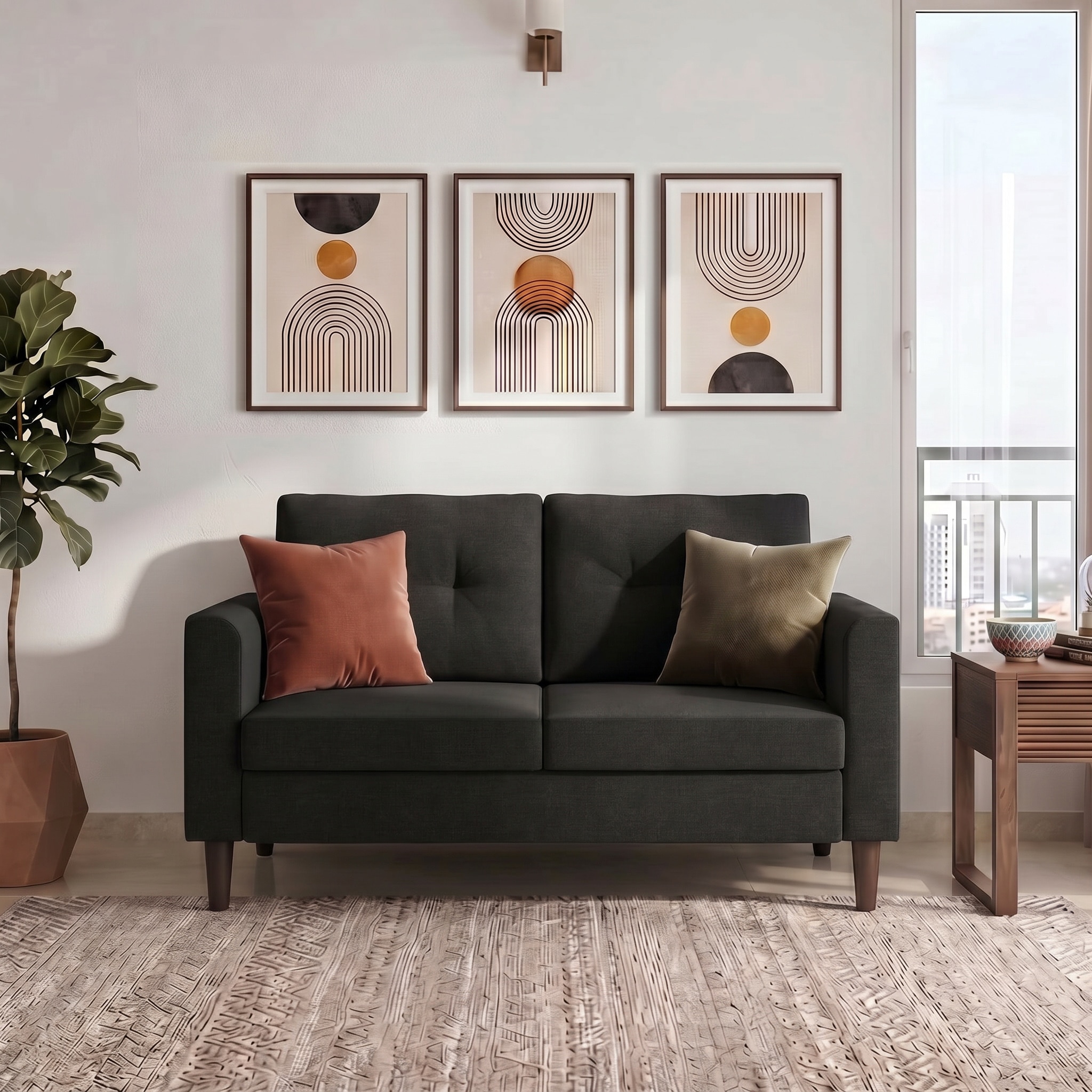 Winston 2 Seater Fabric Sofa in Asphalt Grey Colour - Urban Ladder