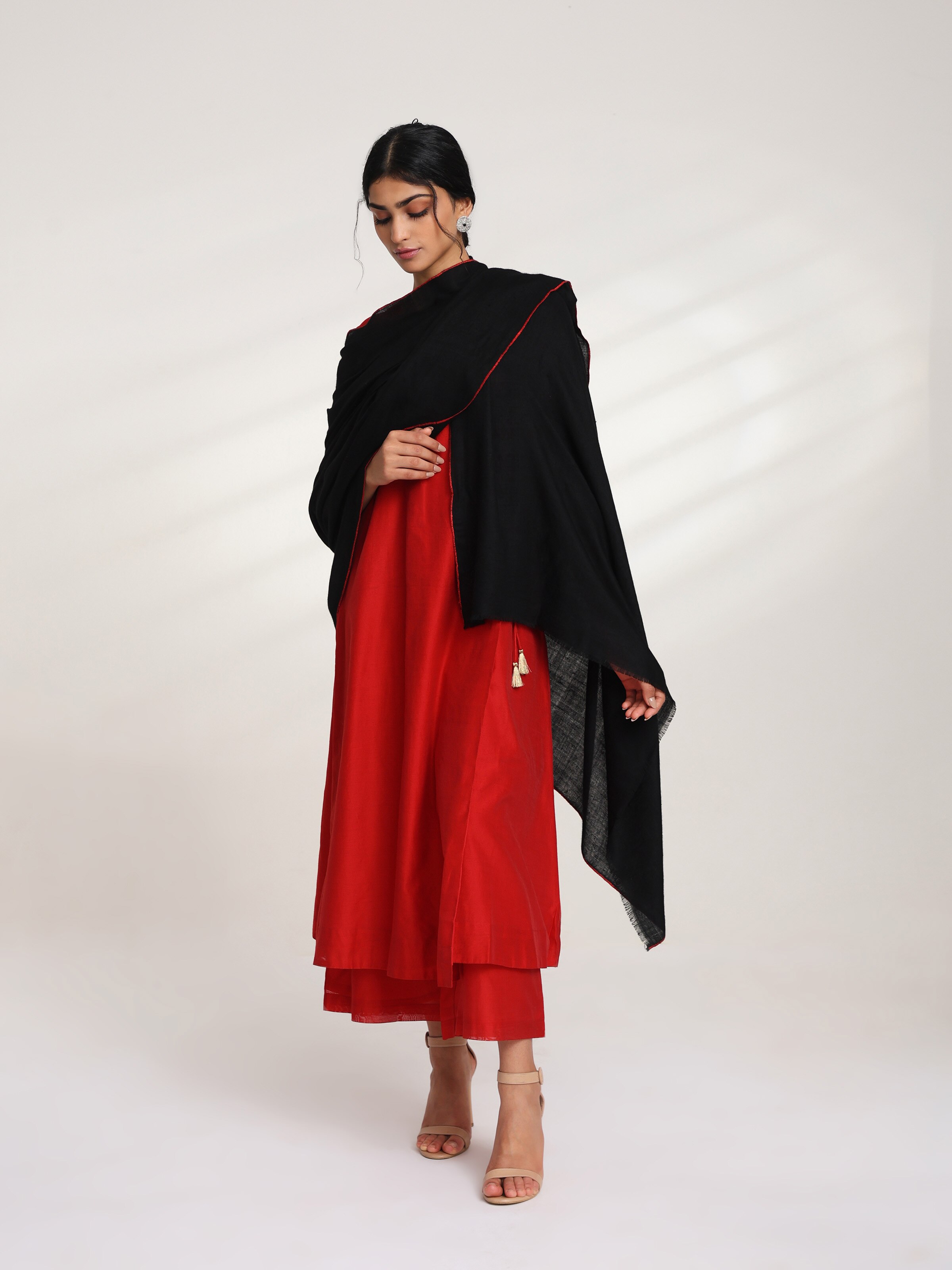 Black Cashmere Kaaj Embroidered Handwoven Stole