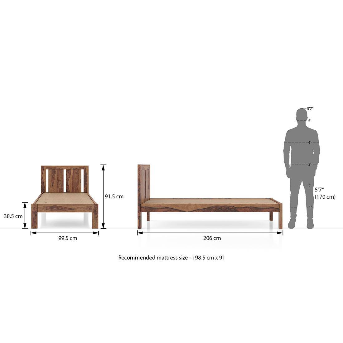 Durban Solid Wood Single Size Non Storage Bed In Teak Finish