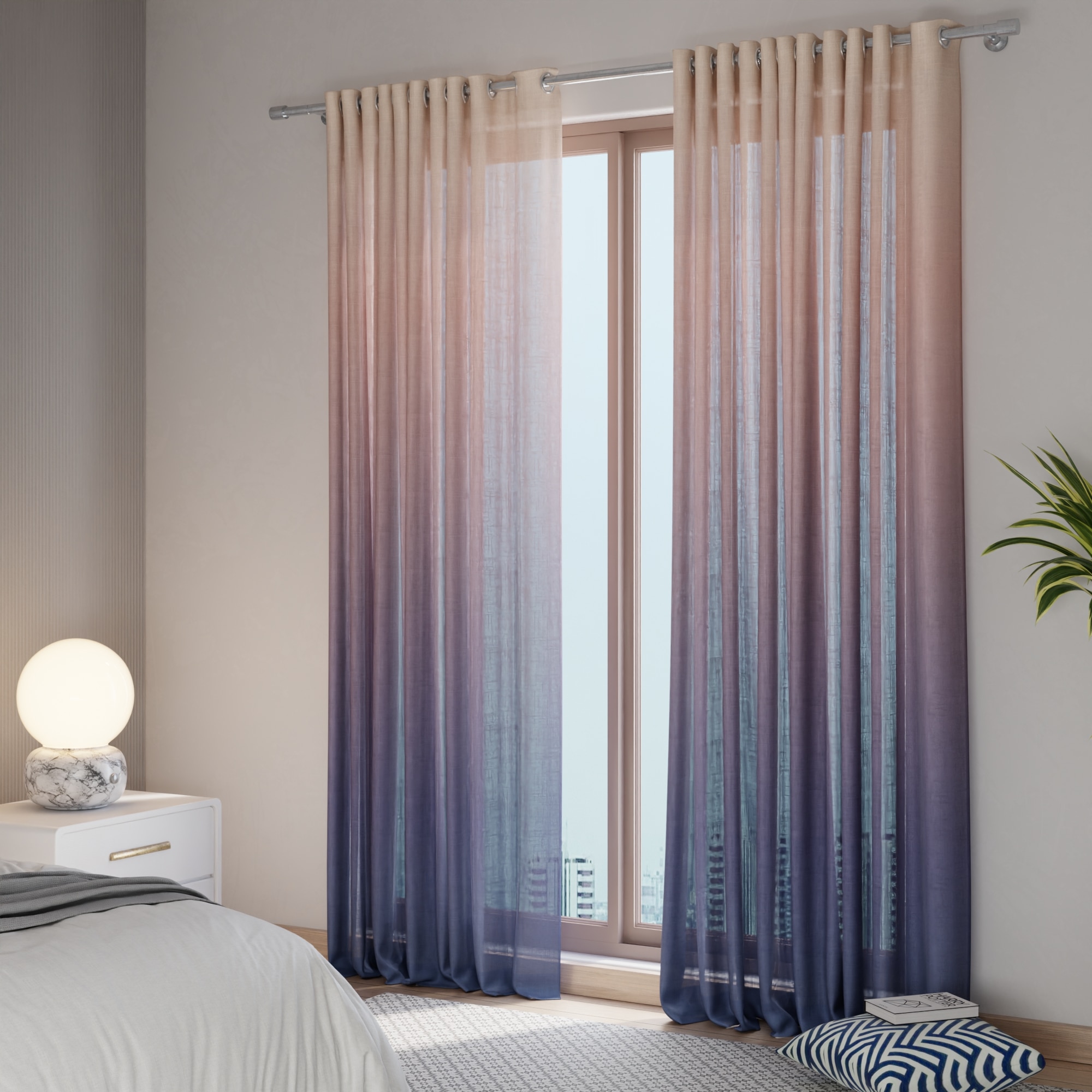 Stoa Paris Sheer Ombre Printed Door Curtain, Aesthetic Curtain with  Light Filtering Balcony,  Set of 1 Parda, Sunset Kiss - Purple - Stoa Paris