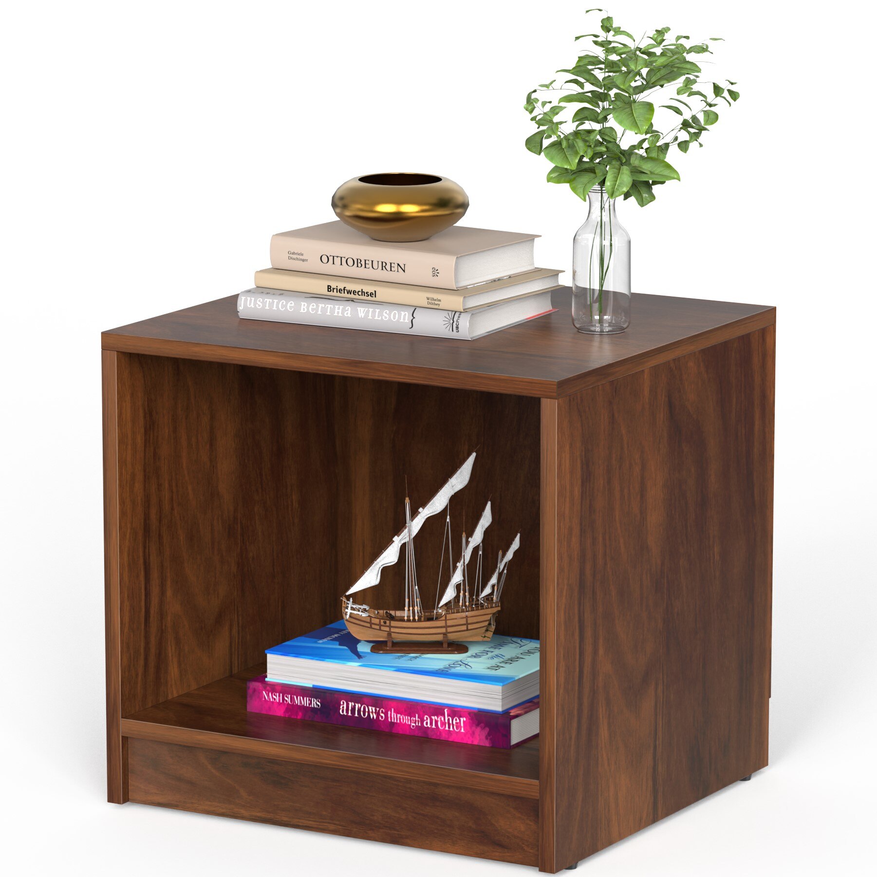 BLUEWUD Oliver Engineered Wood Bed Side Table, End Table with Storage Lamp, Flower Stand for Bedroom Home Furniture (Brown Maple)