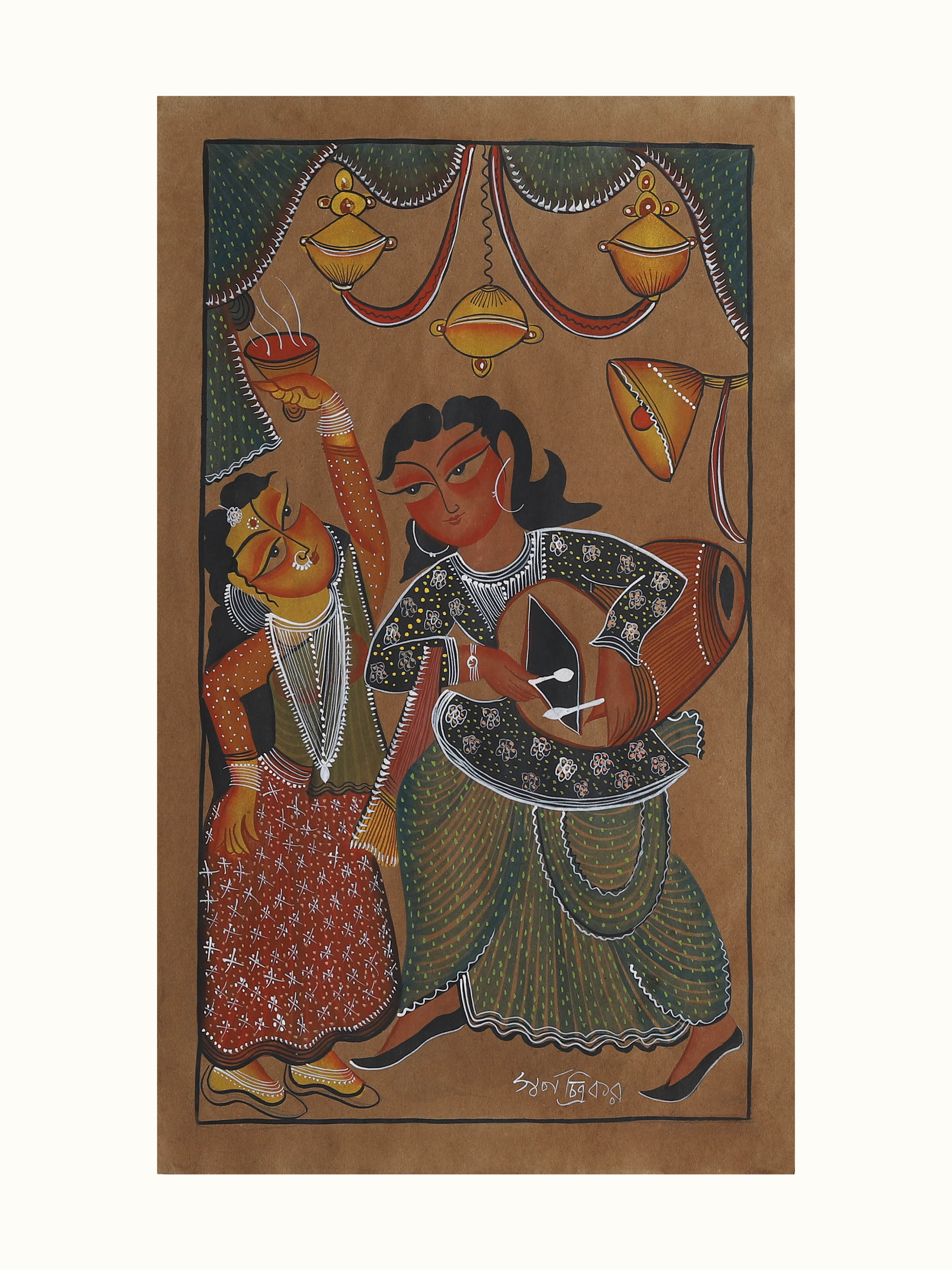 Front view of Festive Theme Kalighat Painting