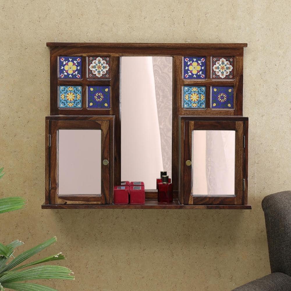 barrie solid wood mirror in brown colour