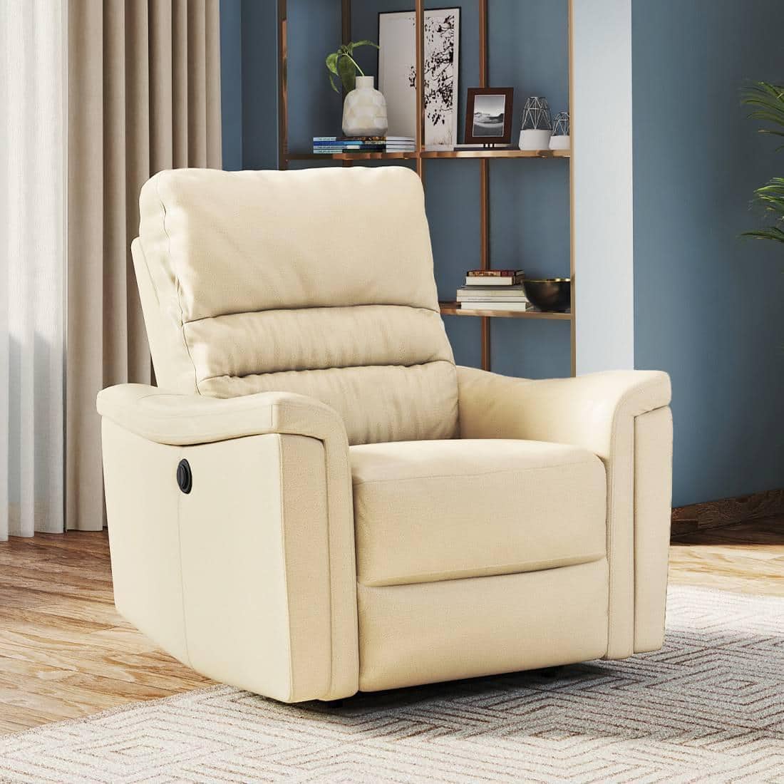 Marlowe Single Seater Motorised Recliner in Ancient Ivory Cream Leatherette Colour