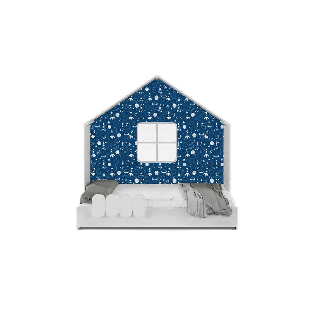 Little Hut Engineered Wood Bed in Blue Colour