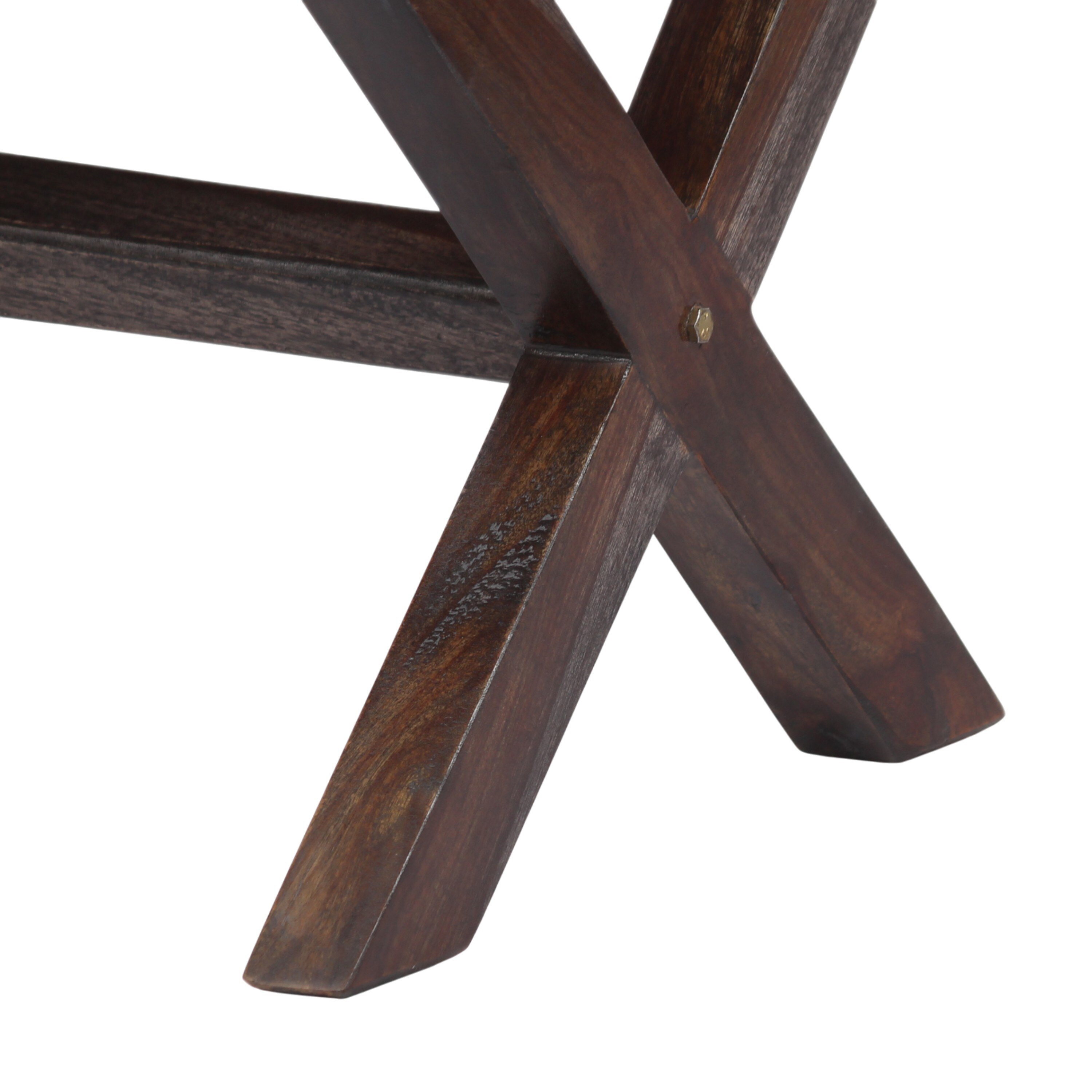 Rosslyn Sheesham Wood Accent Set of 2 Ottoman Pouffees in Navy Blue Velvet, Dark Mahogany Finish