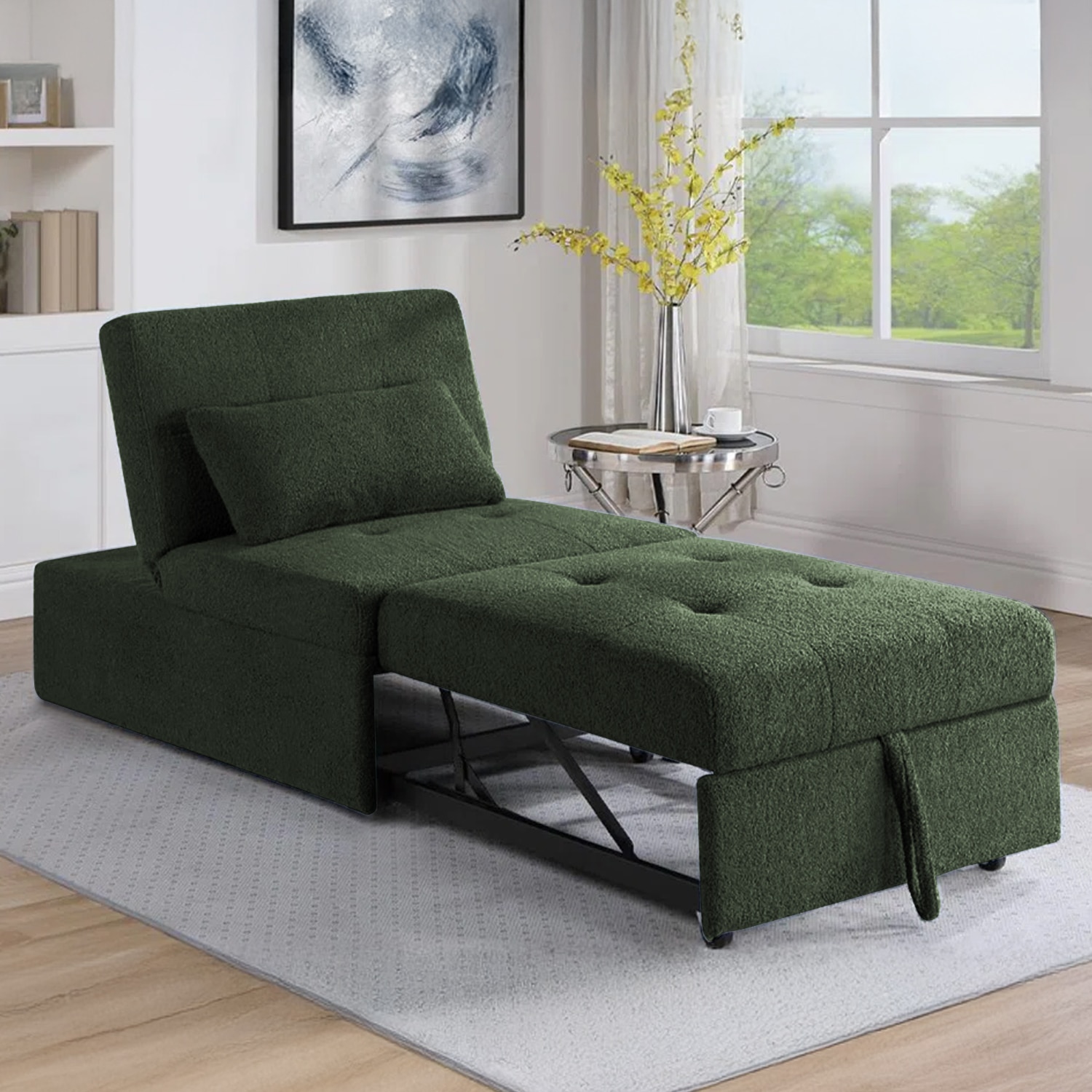 Evenie 1 Seater Pull Out Sofa cum Bed in Olive Green Colour