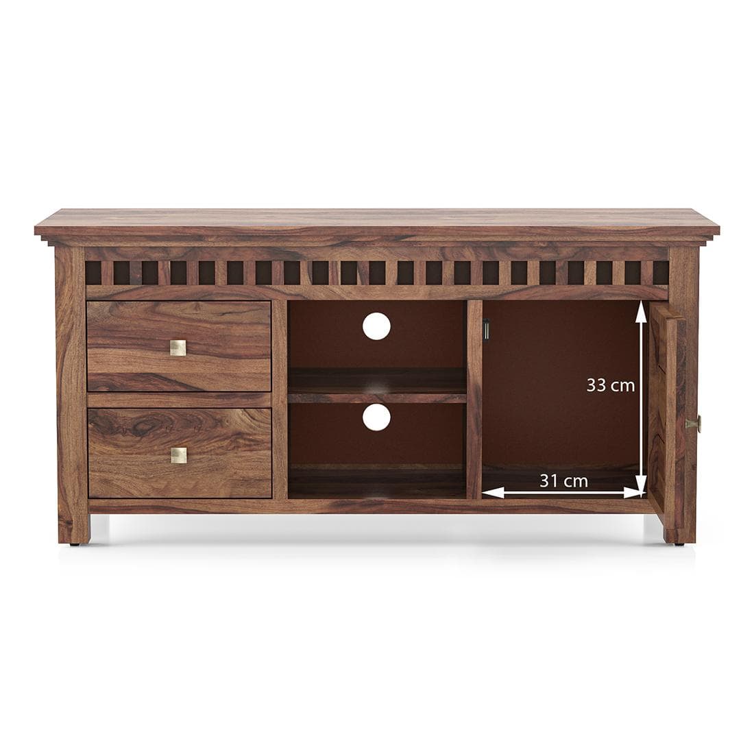 Fidora Solid Wood Free Standing TV Unit in Teak Finish
