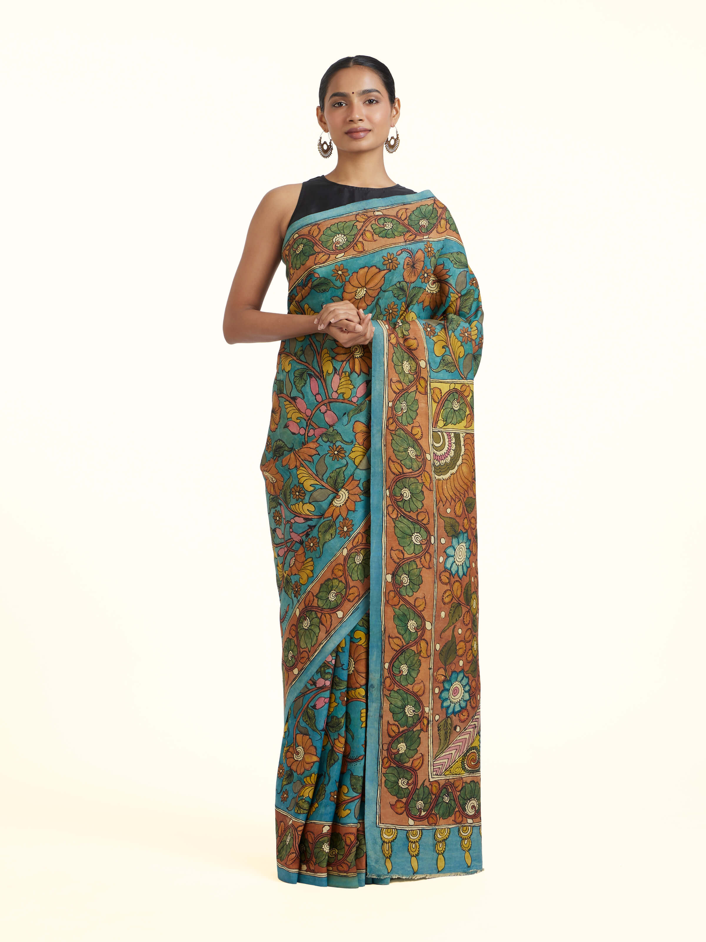 Mulberry Silk Kalamkari Hand Painted Saree