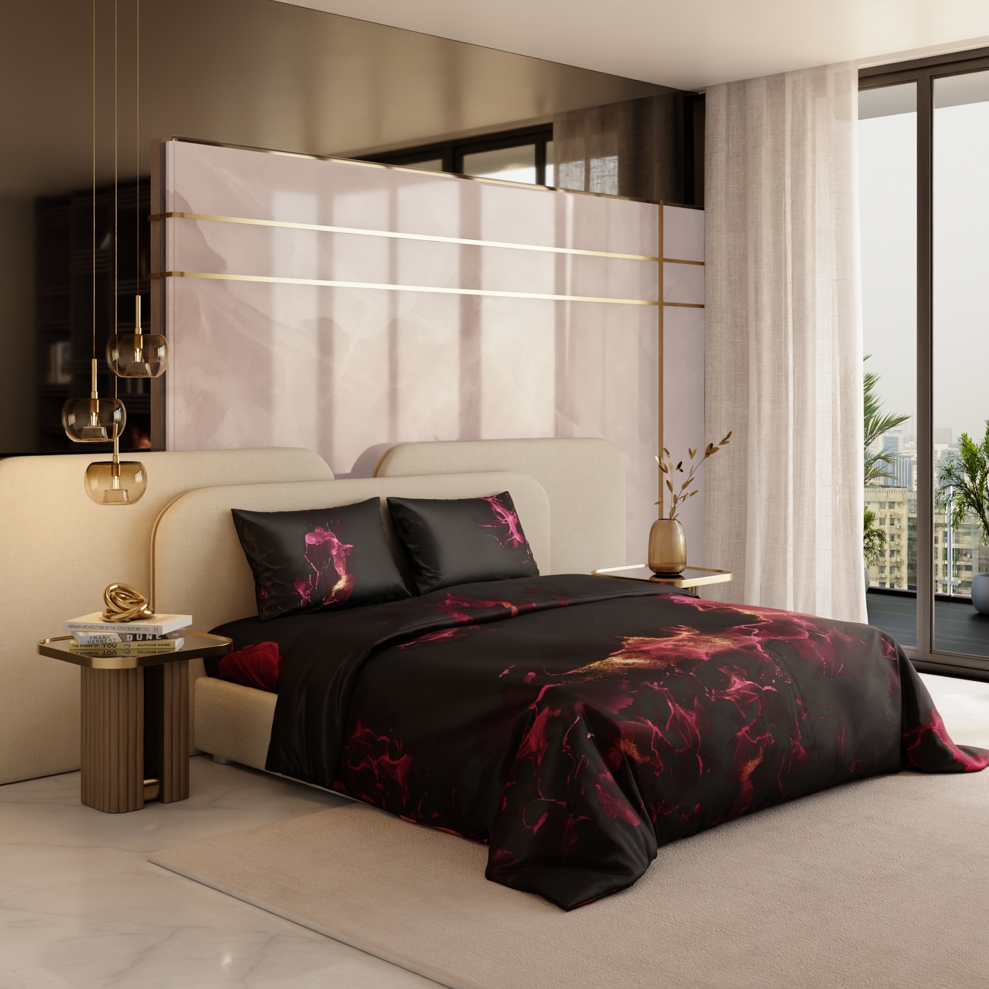 Stoa Paris 300TC UltraSatin King Size Comforter,  Lightweight, Burgundy Golden