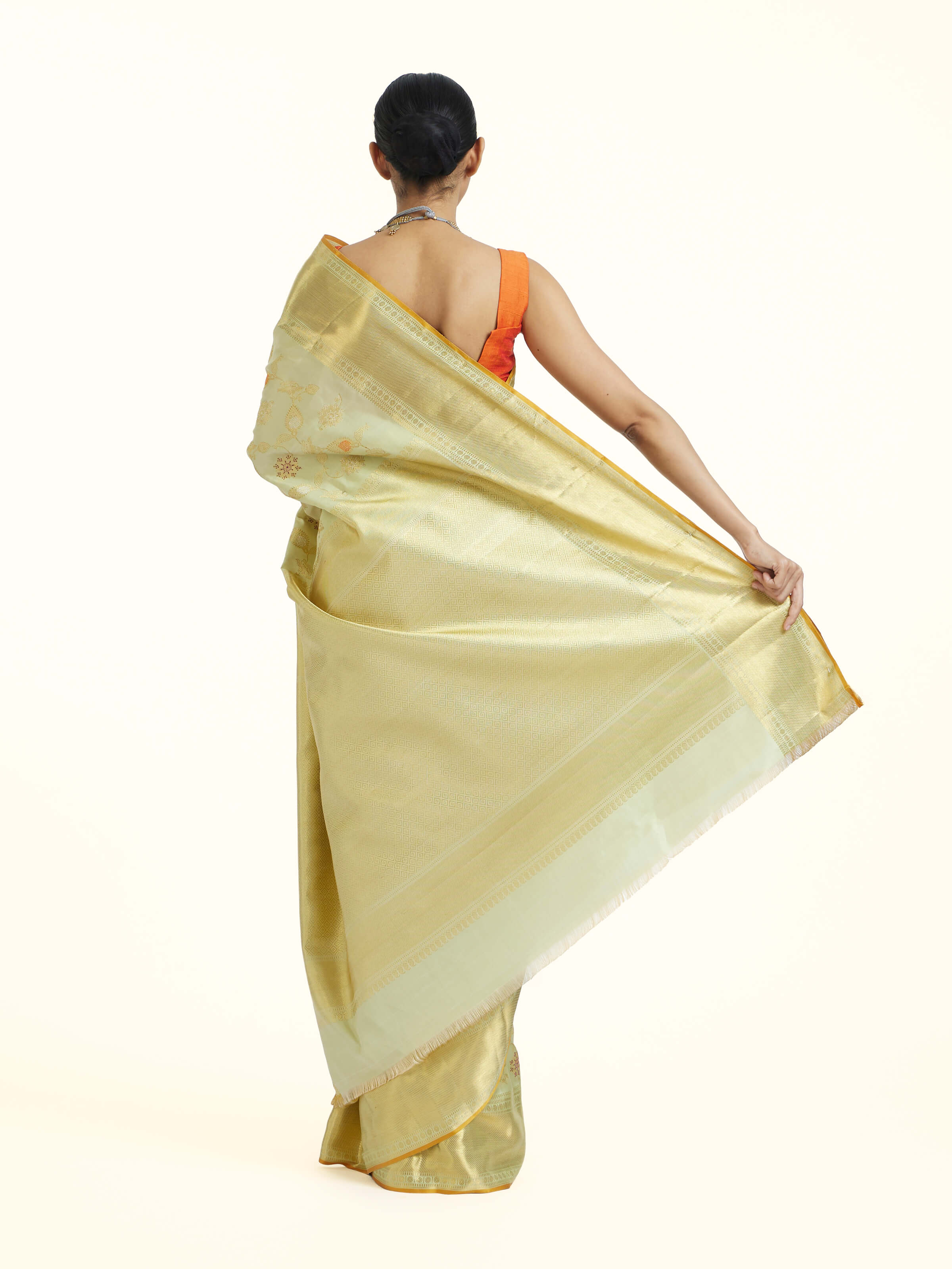 Beige Kancheepuram Silk Zari Saree