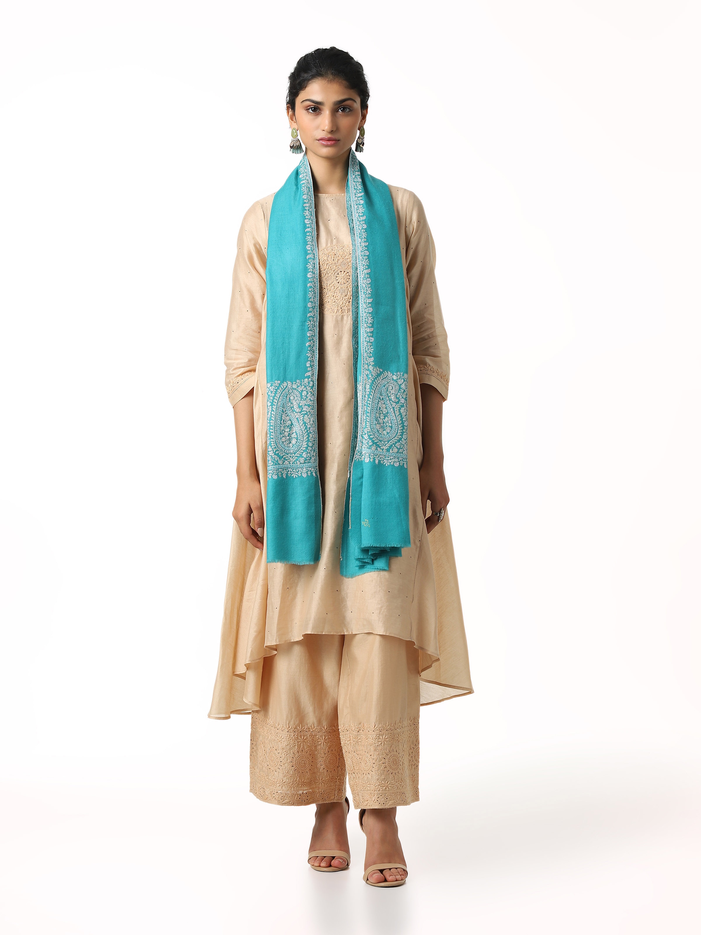 Turquiose Palledar Sozni Embroidered Shawl