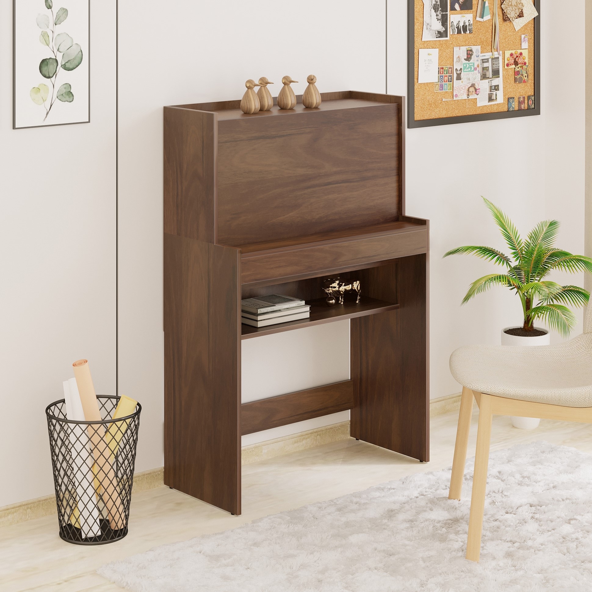 BLUEWUD Karmiya Engineered Wood Study and Computer Laptop Table for Home or Office, WFH Desk, with Multiple Storage Shelves for Books and D�cor Display for Adults Kids Students (Brown Maple)