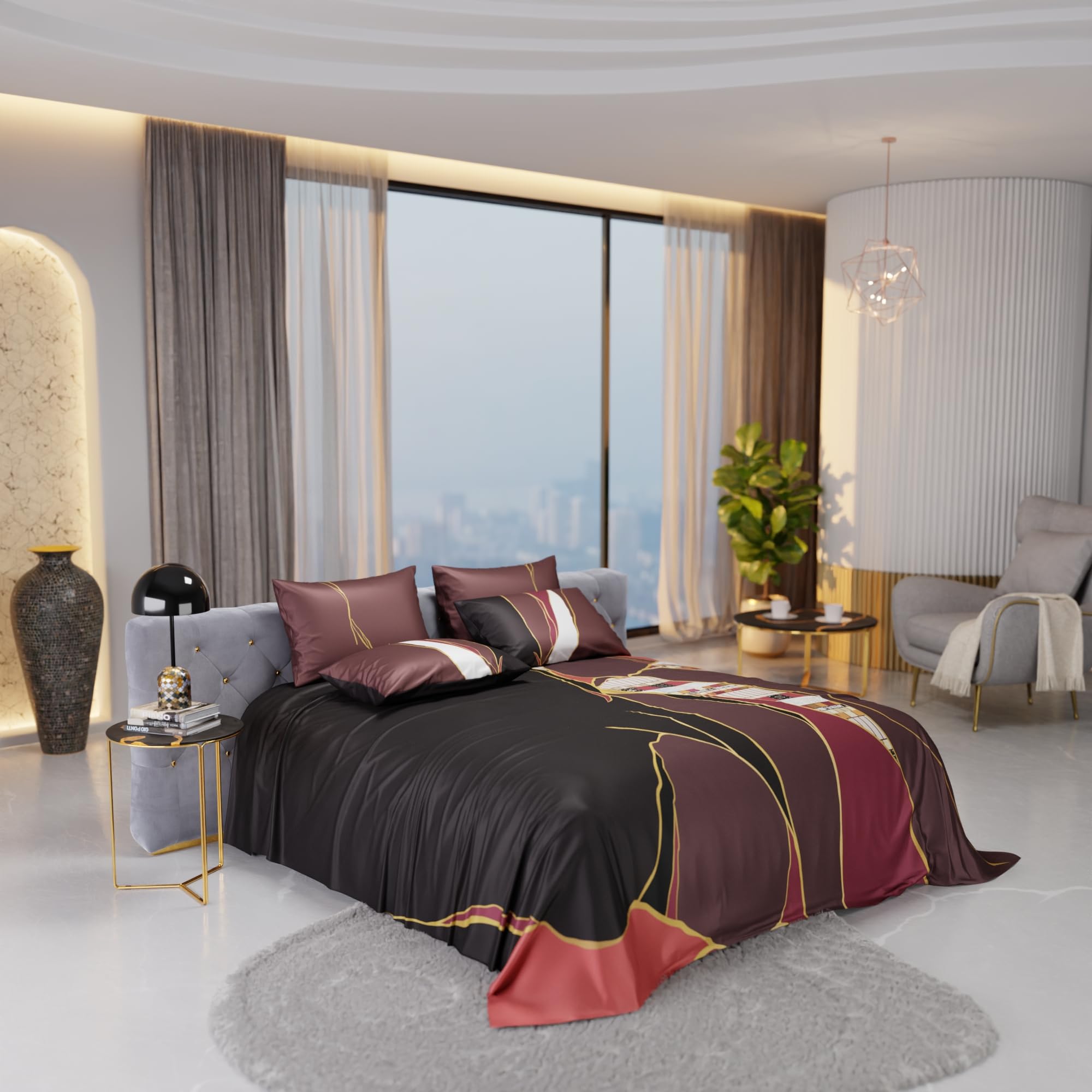 Stoa Paris Super King Size Enriched Cotton Bedsheet with 4 Pillow Covers  Size Red Red - Stoa Paris