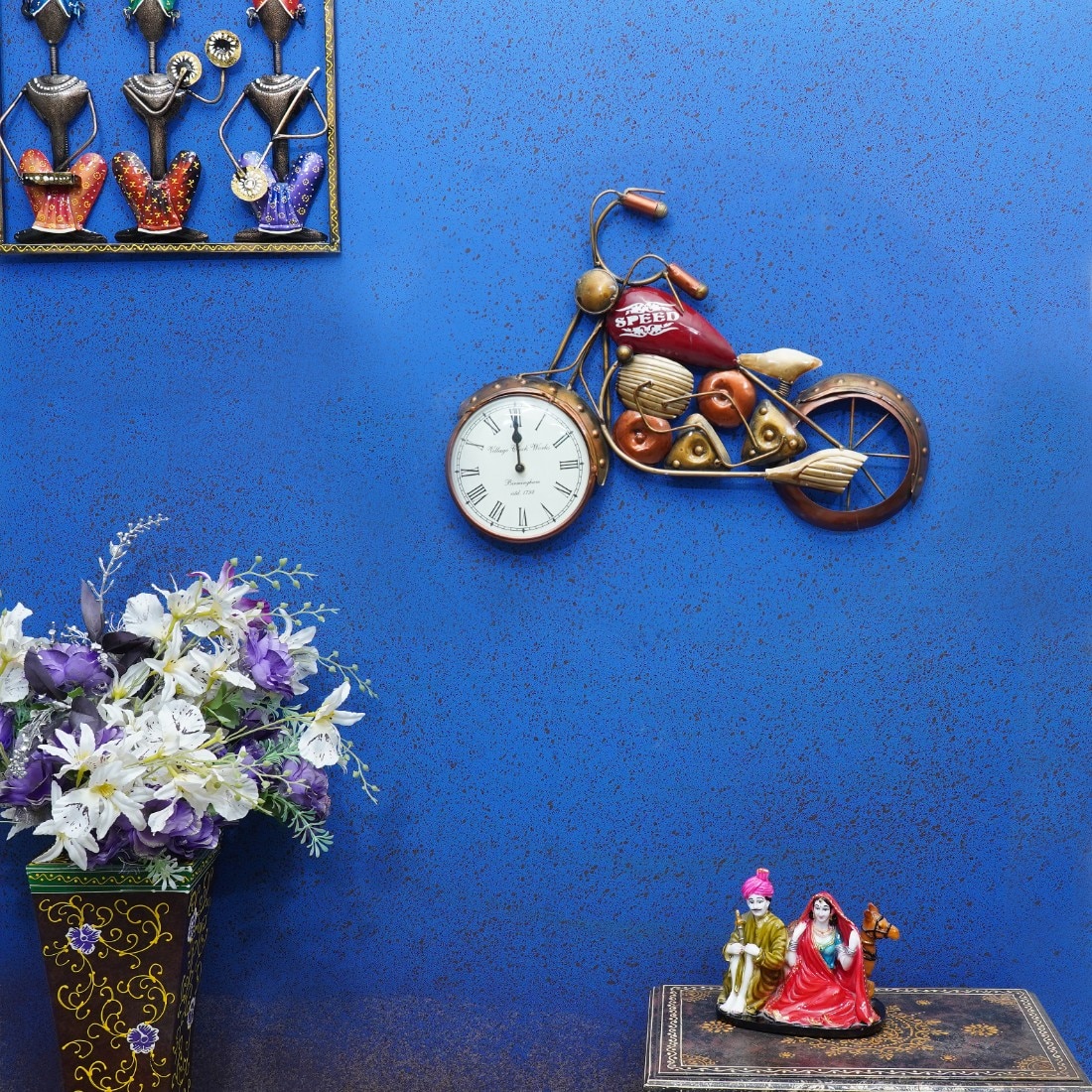 Craft Tree Metal Handpained Decorative Red Color Bike Wall Clock - Craft Tree