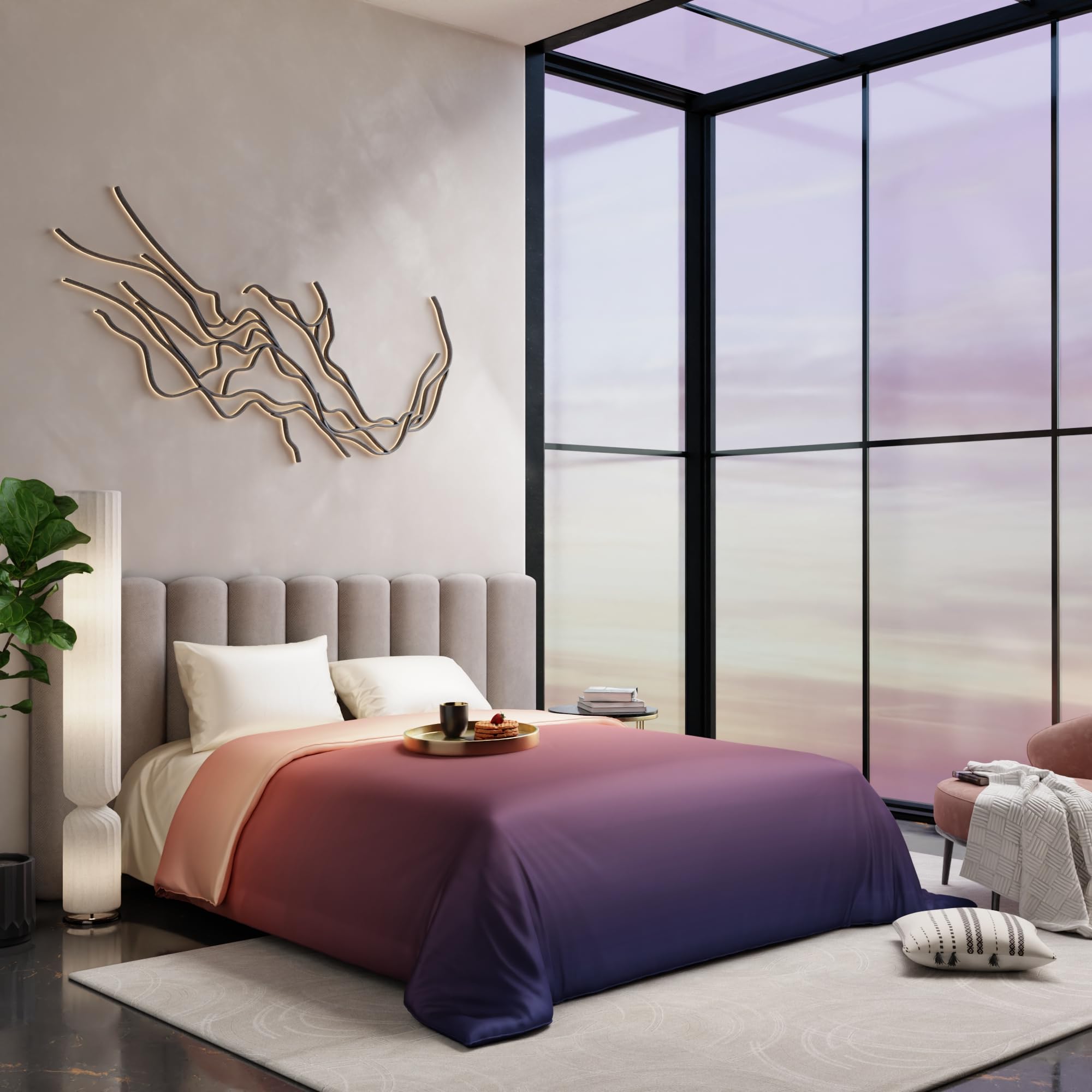 Stoa Paris Comforter for King Size Bed, 300 TC Ultra Satin Fabric  Peach Twilight - Stoa Paris