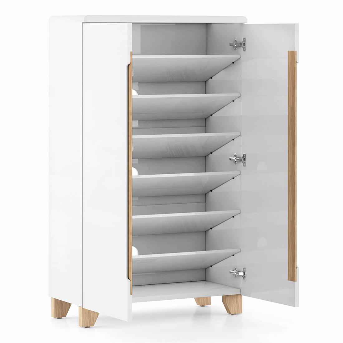 Oslo High Gloss 21 Pair Shoe Rack In White Finish
