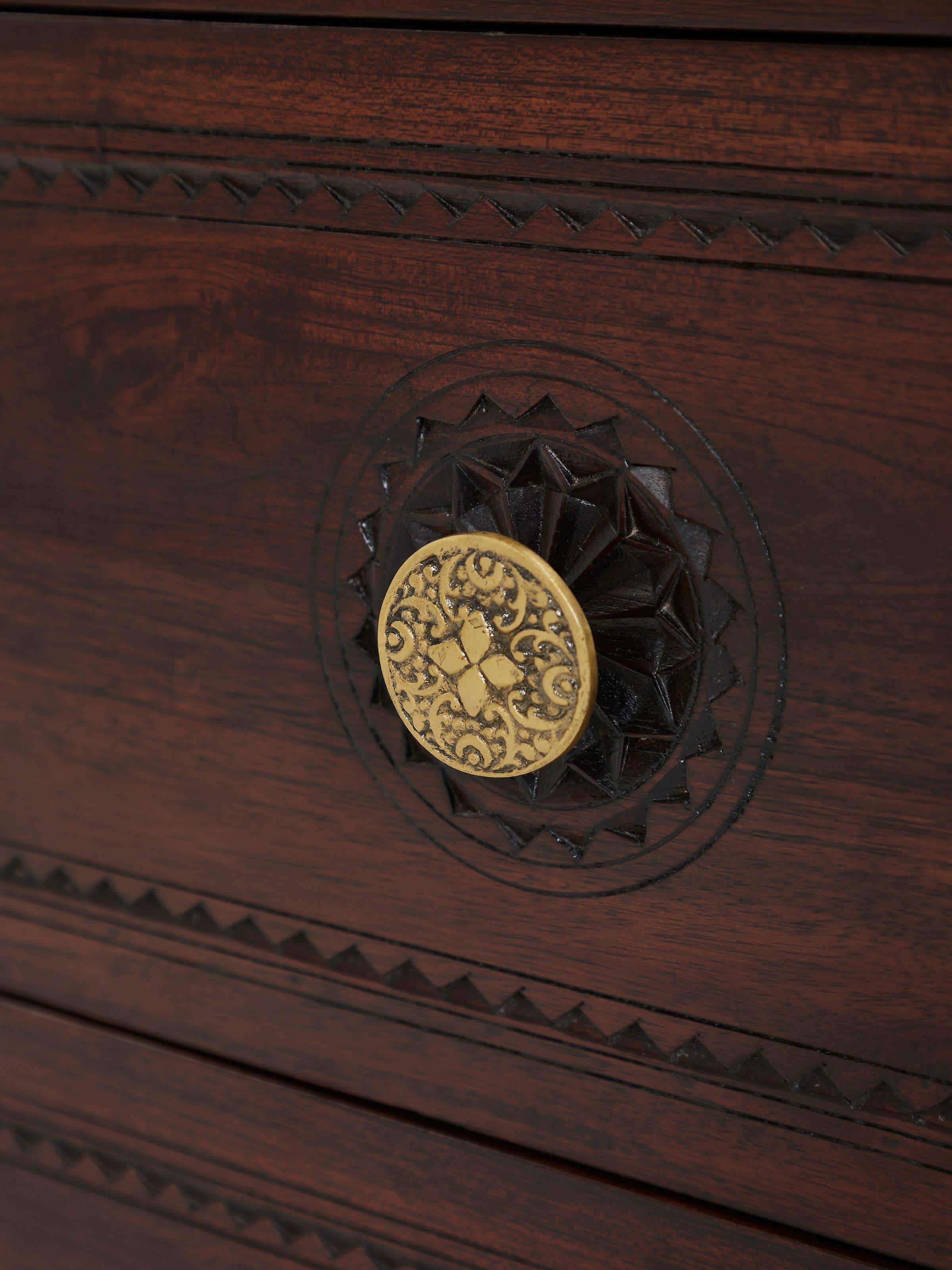 Detail of natural cane texture on cabinet door – sustainable wood furniture by Swadesh