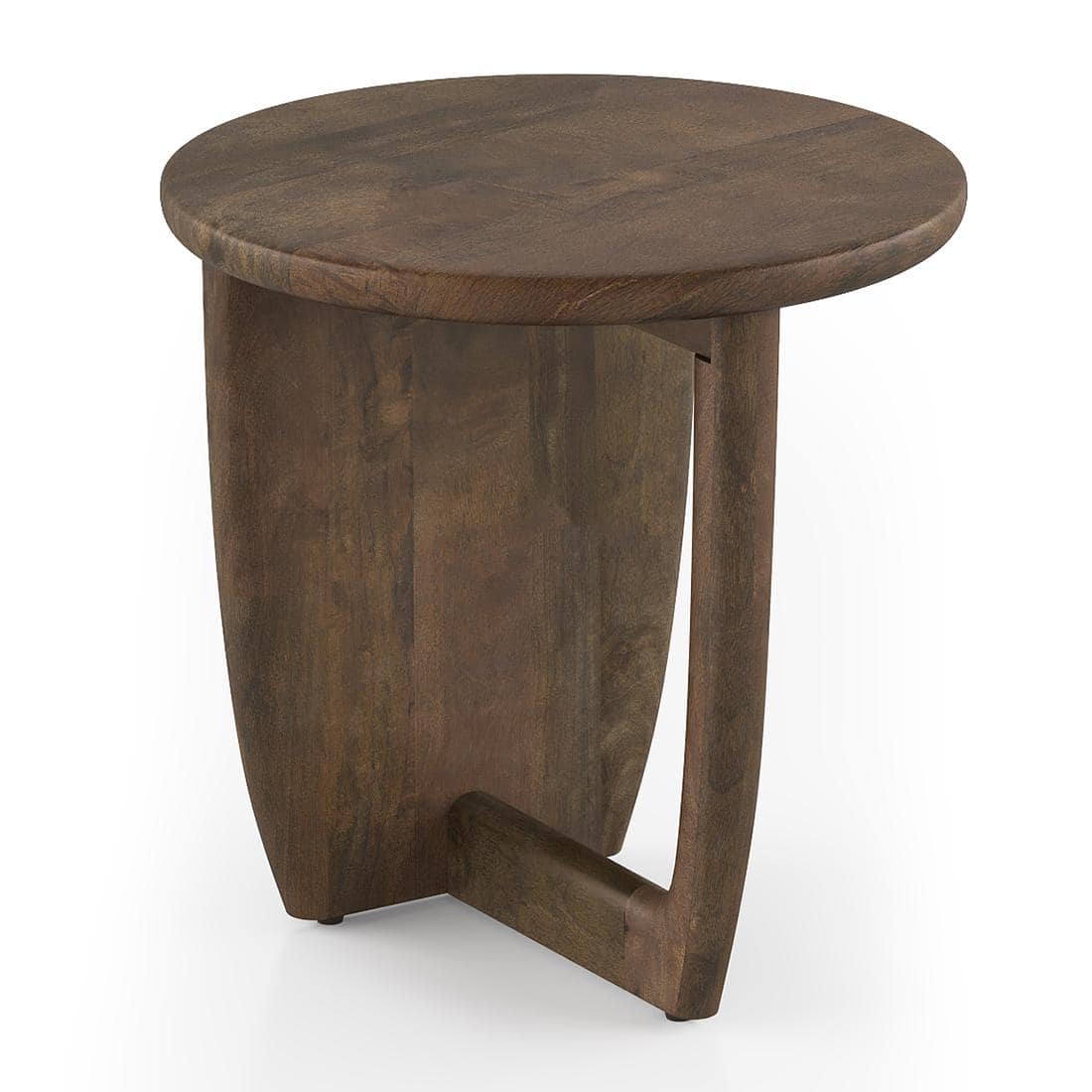 Kaya Round Solid Wood Side Table in Danish Walnut finish