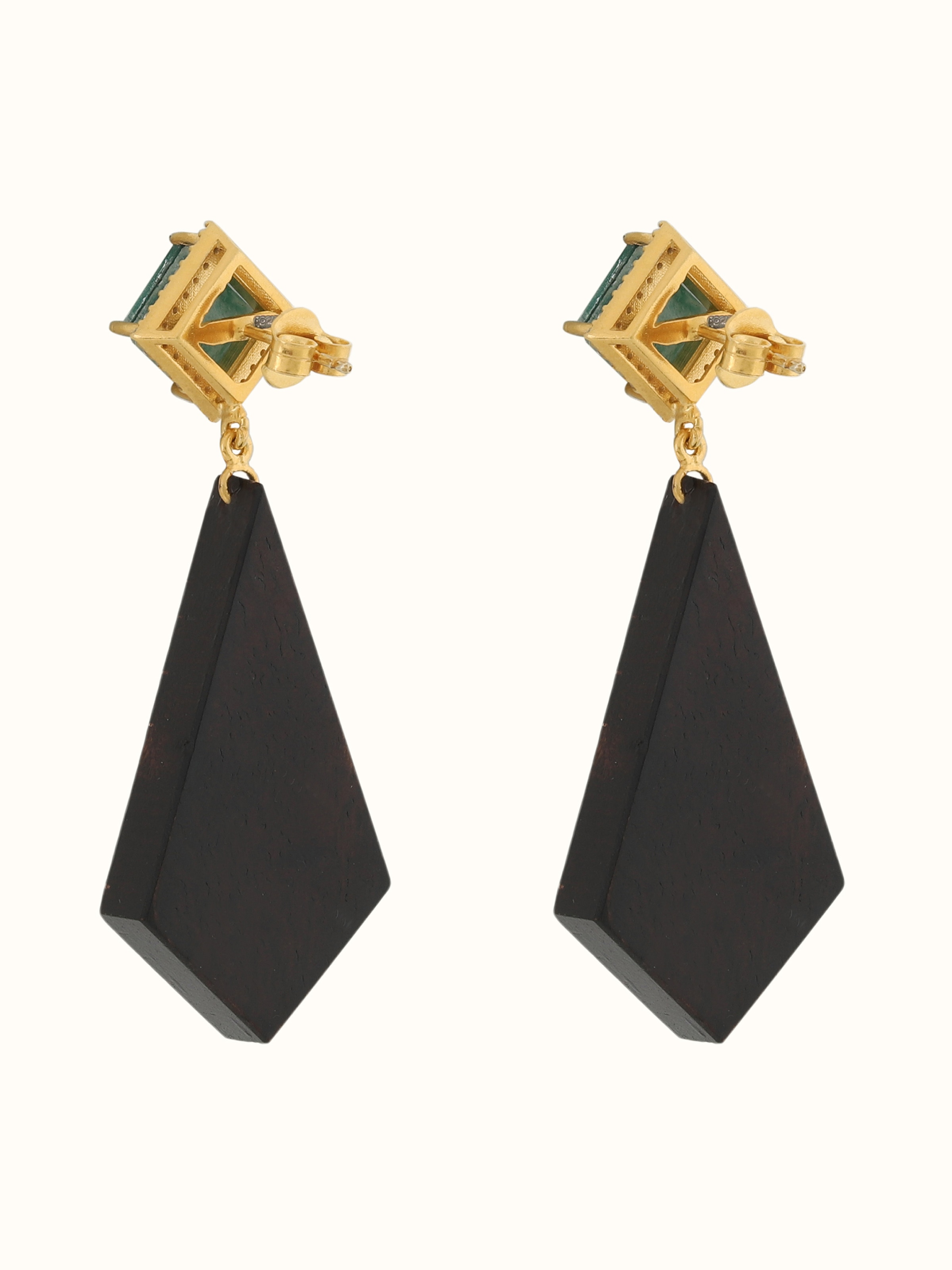 Back side view of Tarkashi silver drop earrings