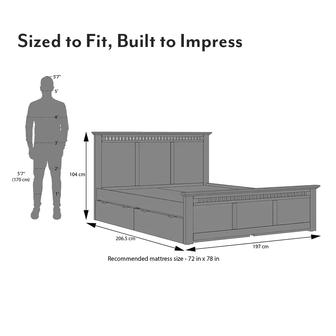 Fidora Solid Wood King 4 Drawer Storage Bed In Honey Finish