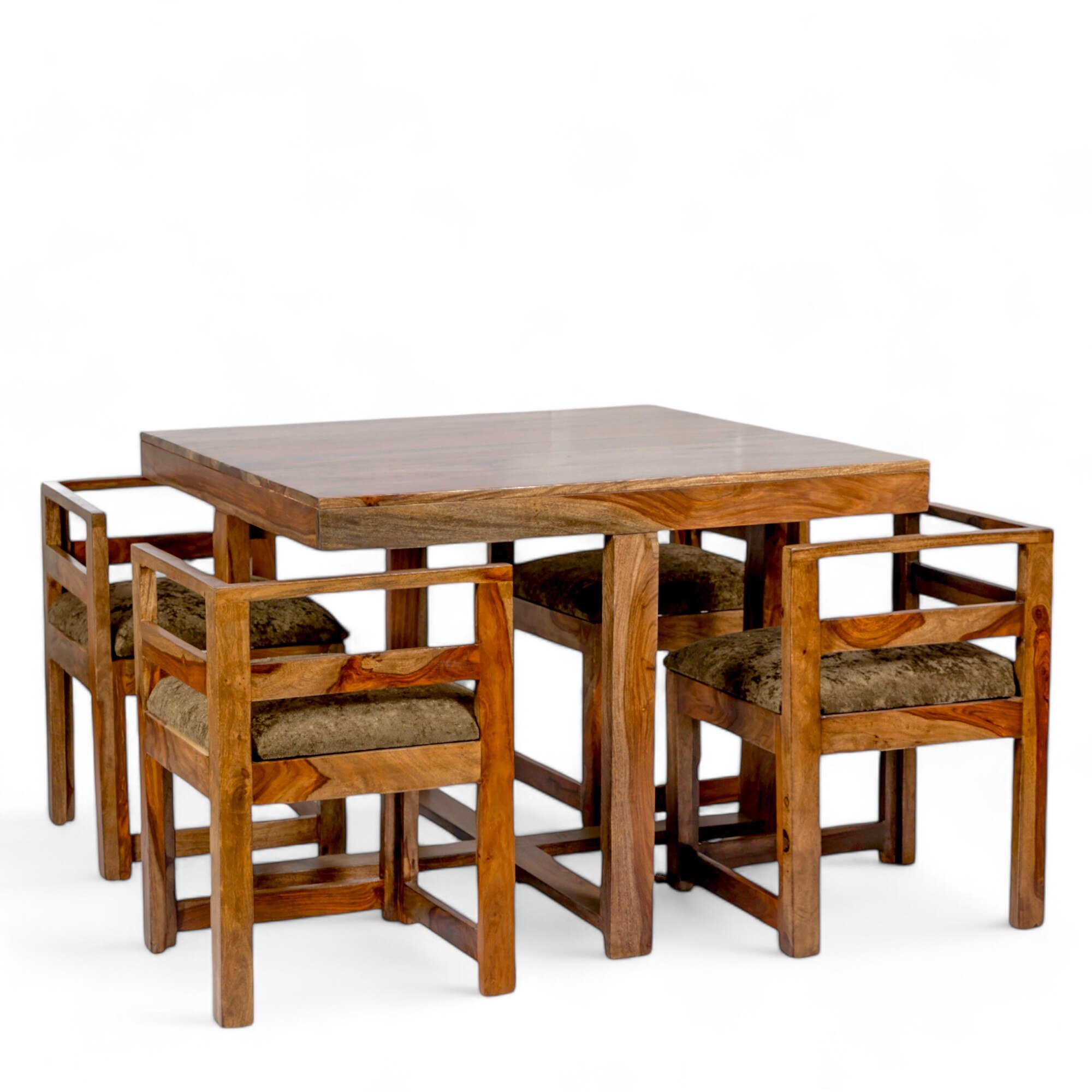Kingston Sheesham Wood Dining Table Set in Teak Finish
