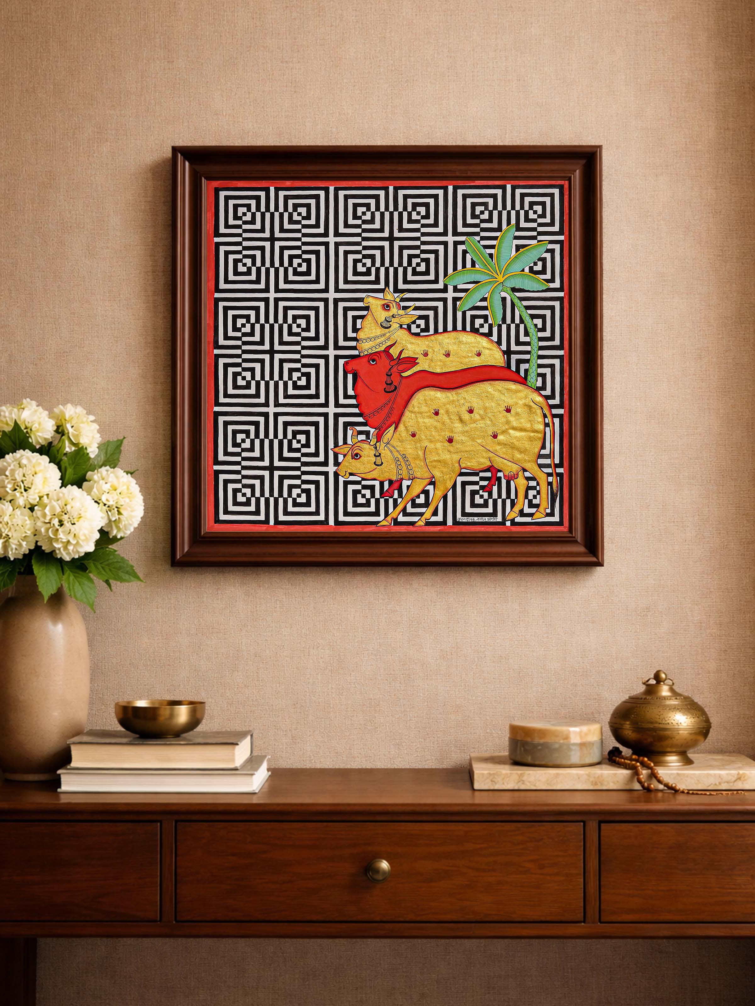Cows Geometric Illusion Pichwai Painting