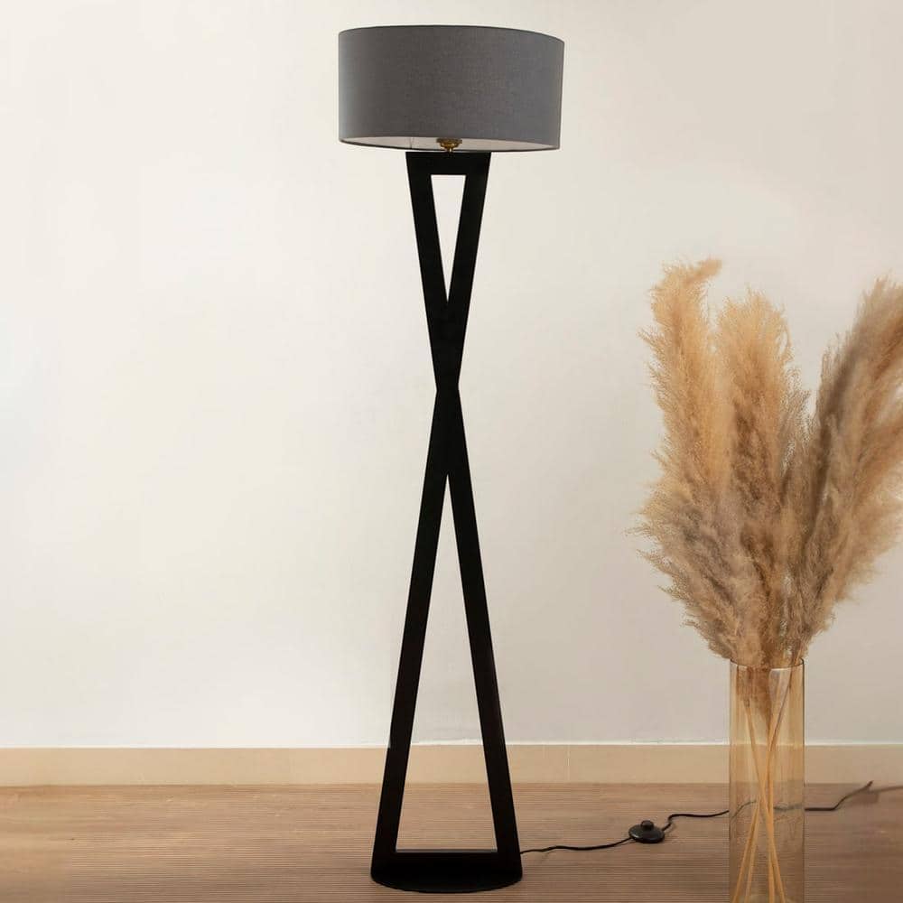 Hamptons Grey Metal Shade Club Floor Lamp with Metal Base