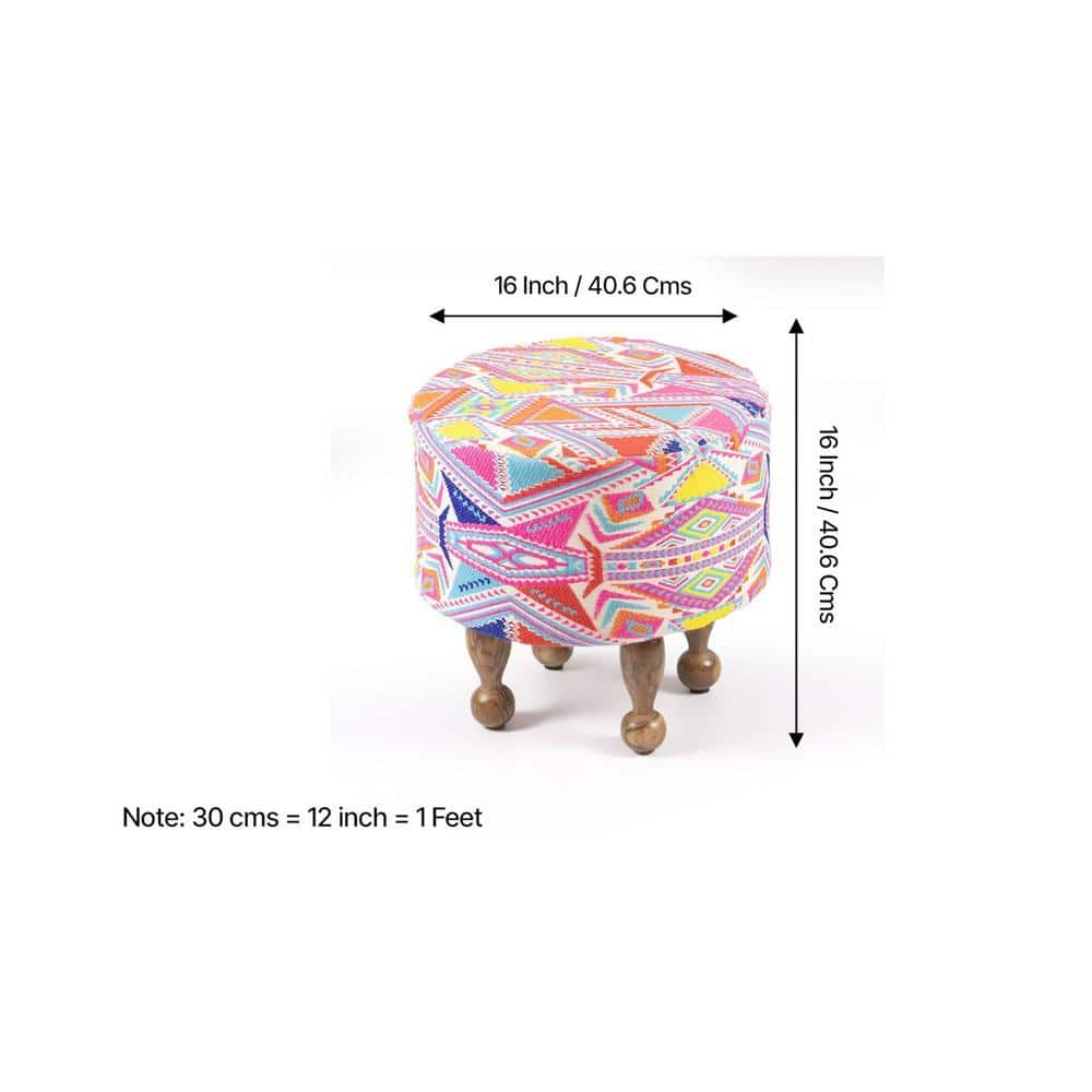 Louisville Acacia Wood Parisian Round Set of 2 Pouffe in Multicolour