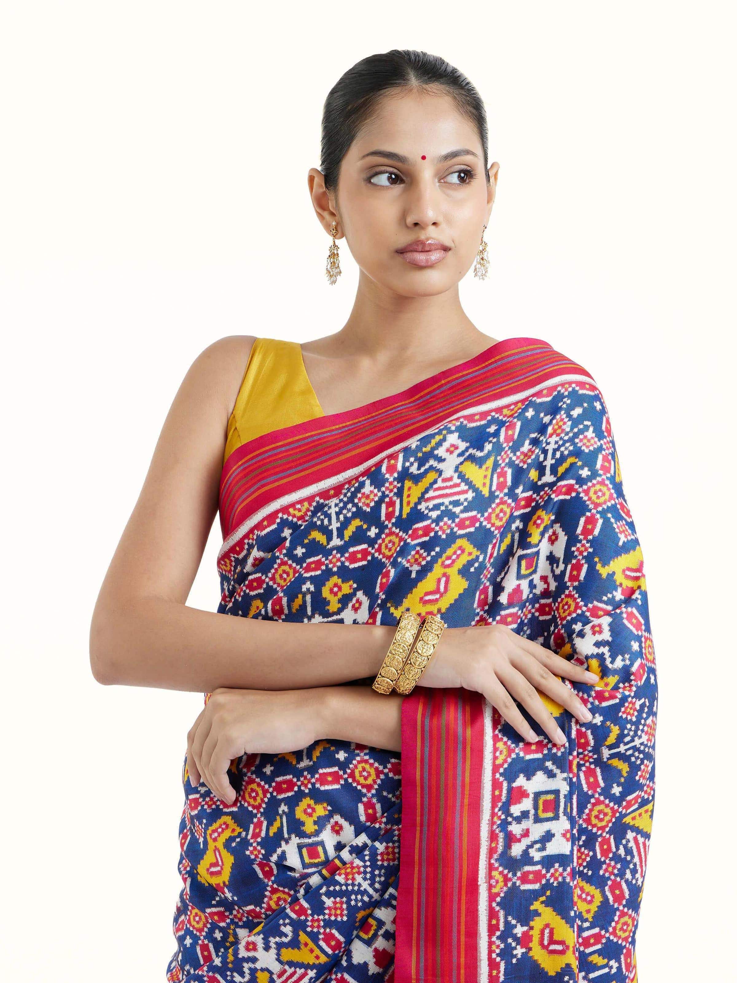 Dark Blue Mulberry Silk Patola Saree