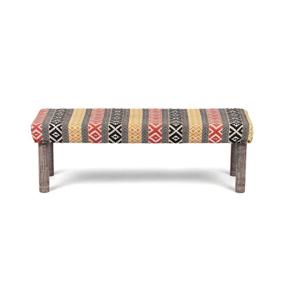 Asteria Solid Wood 2 Seater Bench In Stripe Multi Colour Jackard Fabric