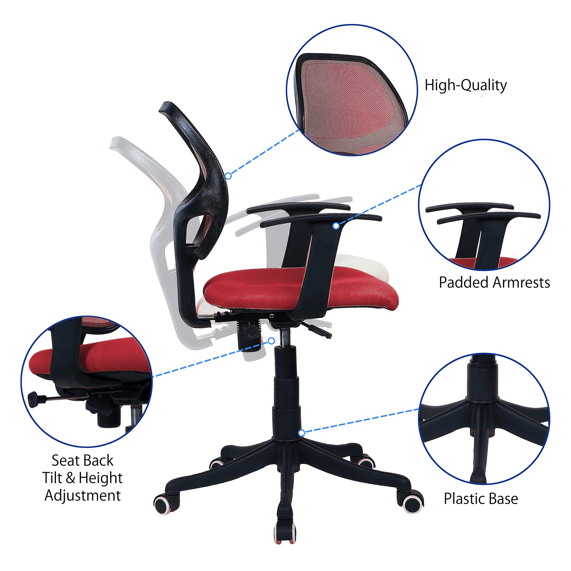 Jaazza Low Back Ergonomic Chair in Red Colour