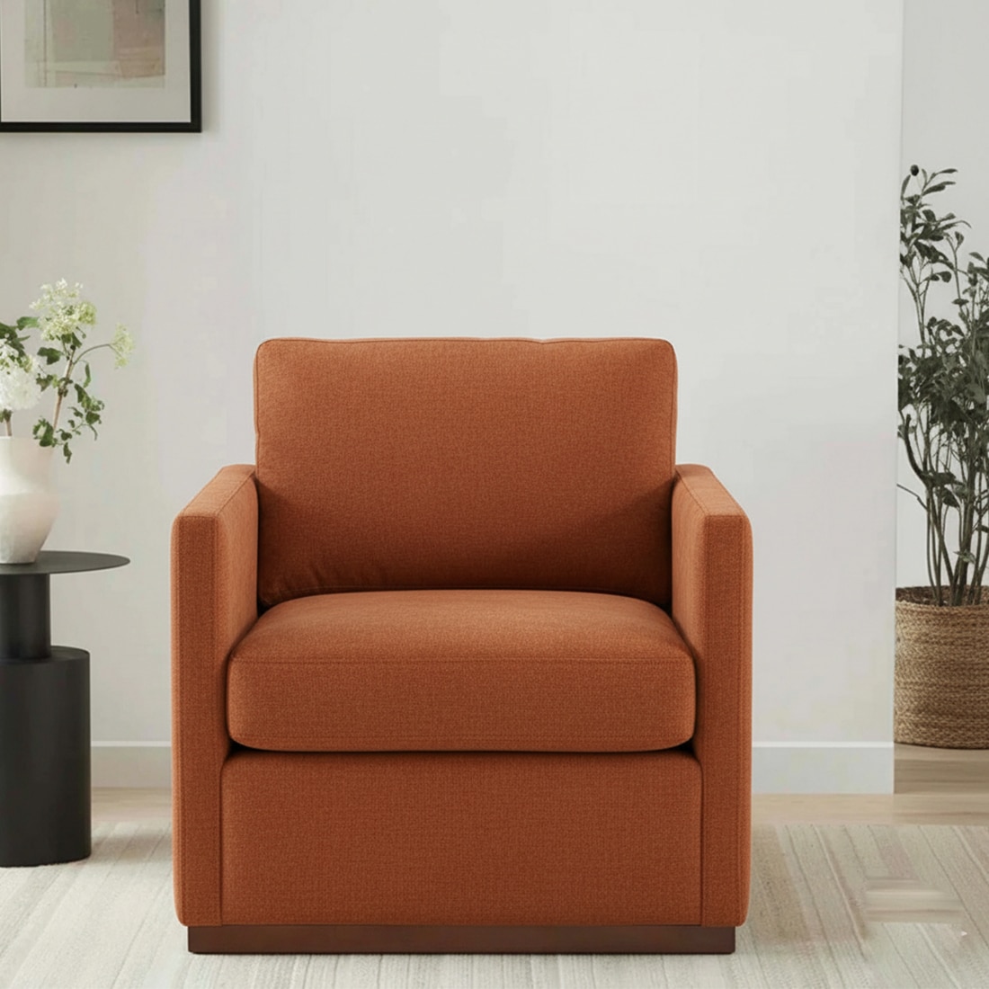 Bobby Boucle Fabric Lounge Chair in Orange Colour - KURSIWALLAH