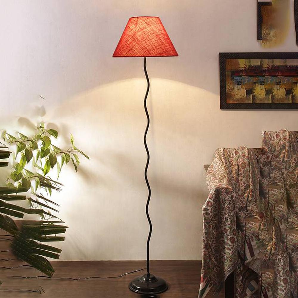 Juniper Zig Zag Iron Floor lamp with Jute Conical Pink shade (Z39) - Devansh