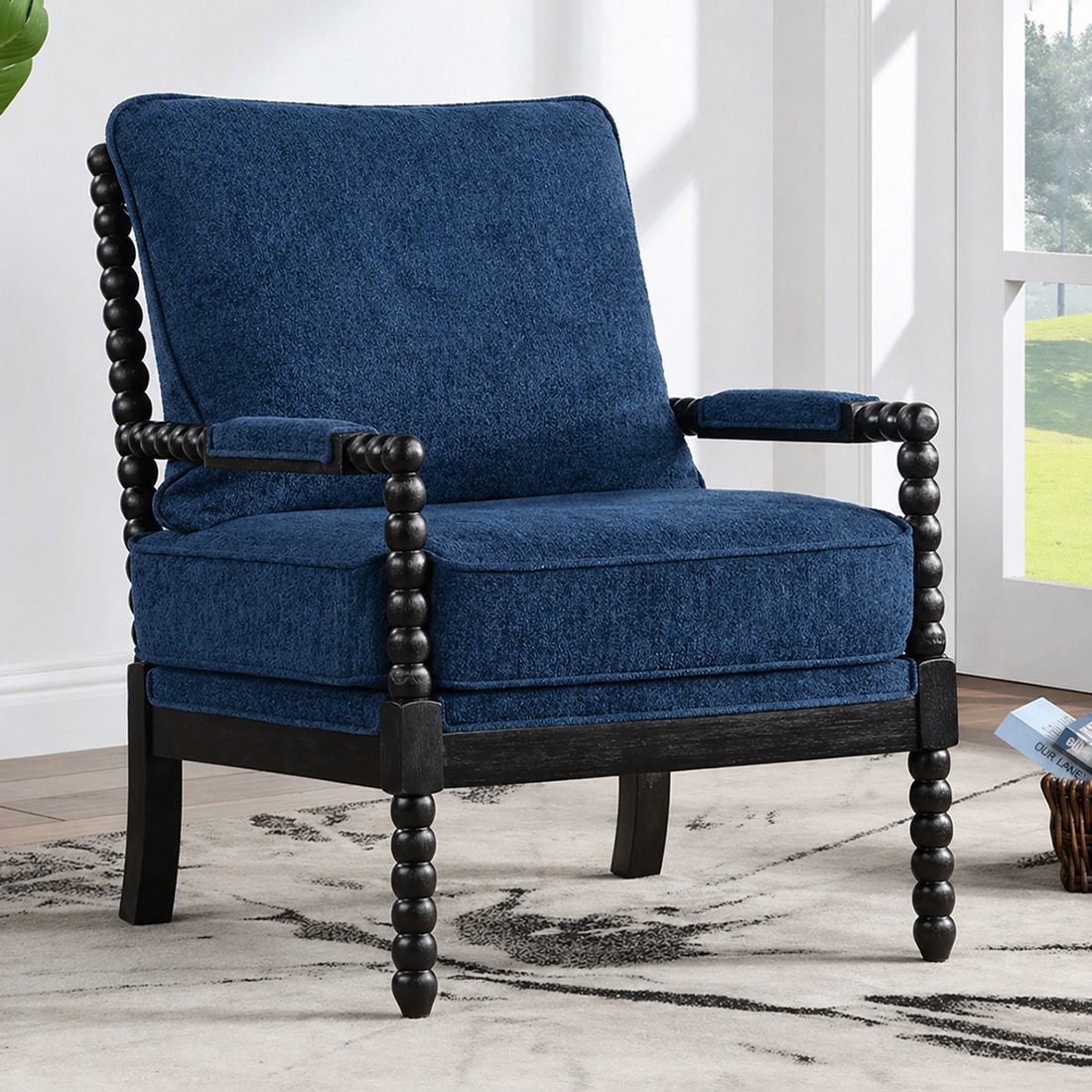 Luxe Boucle Fabric Lounge Chair in Blue Colour - KURSIWALLAH