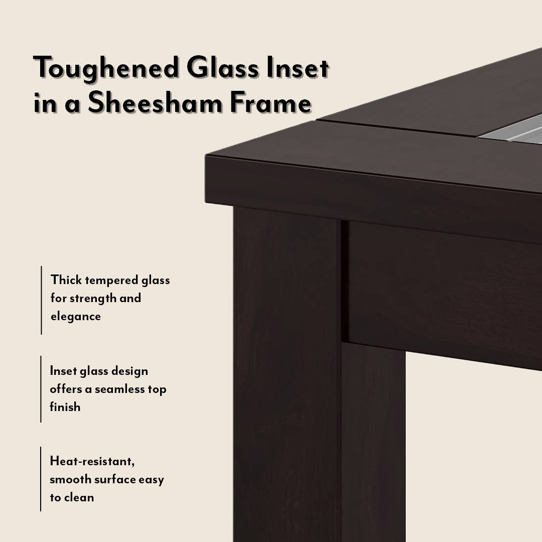 Floyd 6 Seater Solid Wood Dining Table With Glass In Mahogany Finish