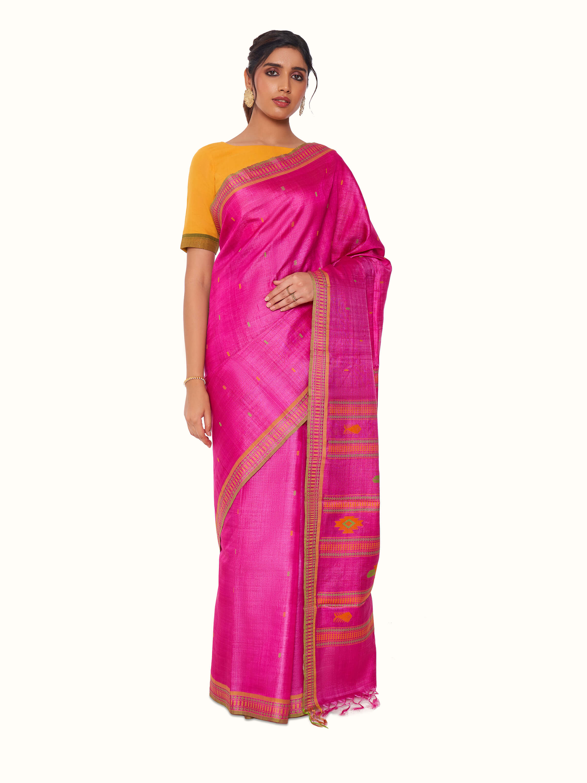 Pink Tussar Silk Saree