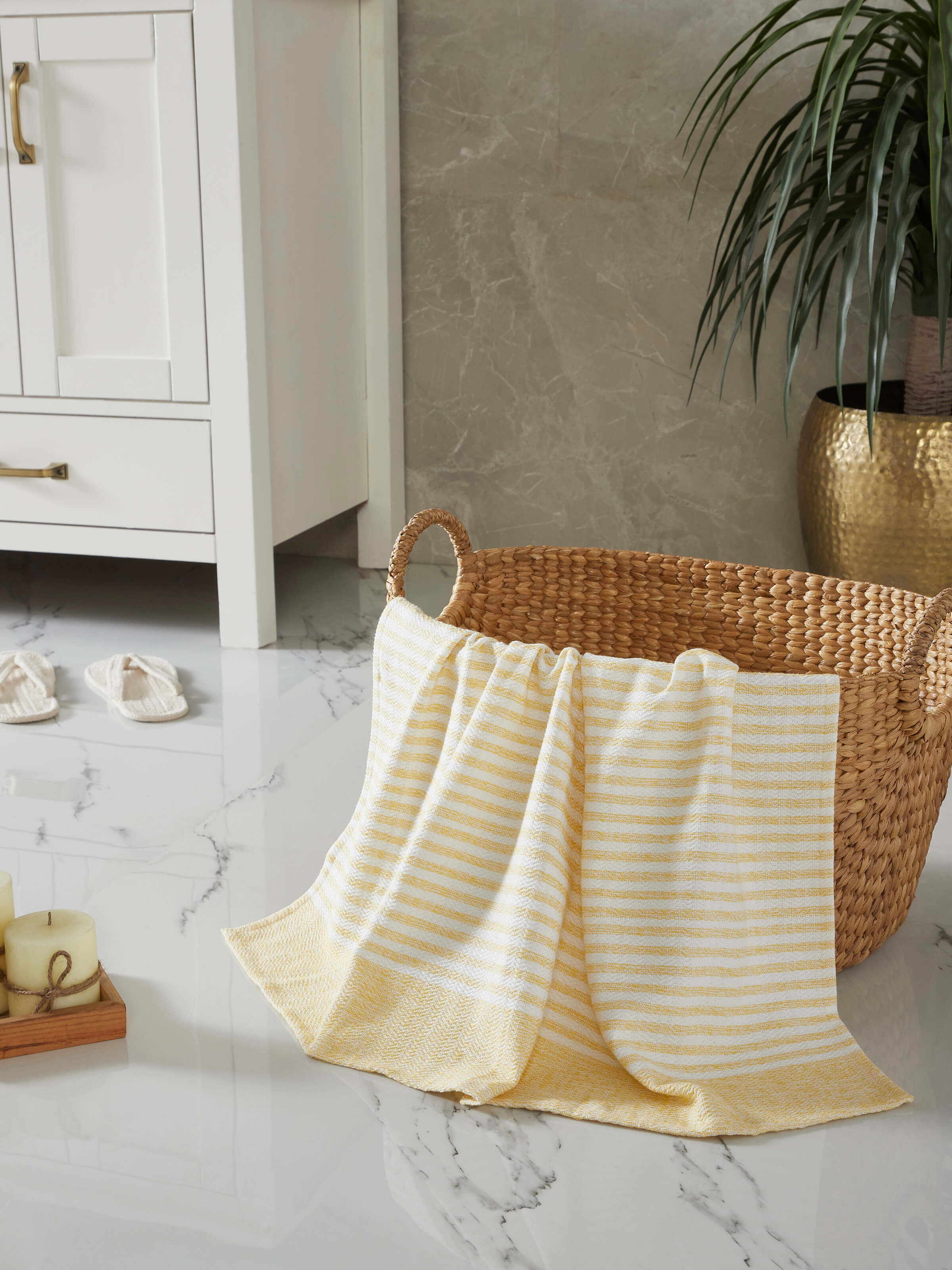 Vayana Stripe Yellow Cotton Hand Towel  (2 Pcs)