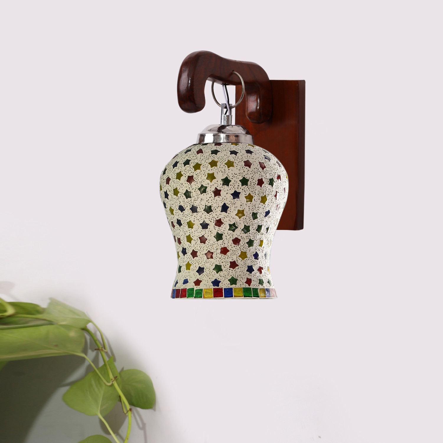 Devansh Solid Wood Electric Wall Light in Brown Colour with Multi Shade Count of 1 Light - Devansh