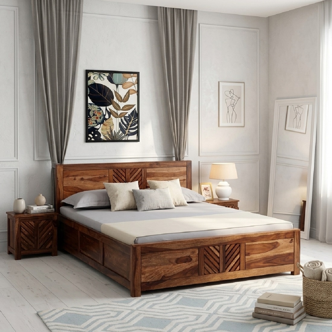 Carvia Box Storage Solid Wood Bed King Size in Provincial Teak Finish-image-32