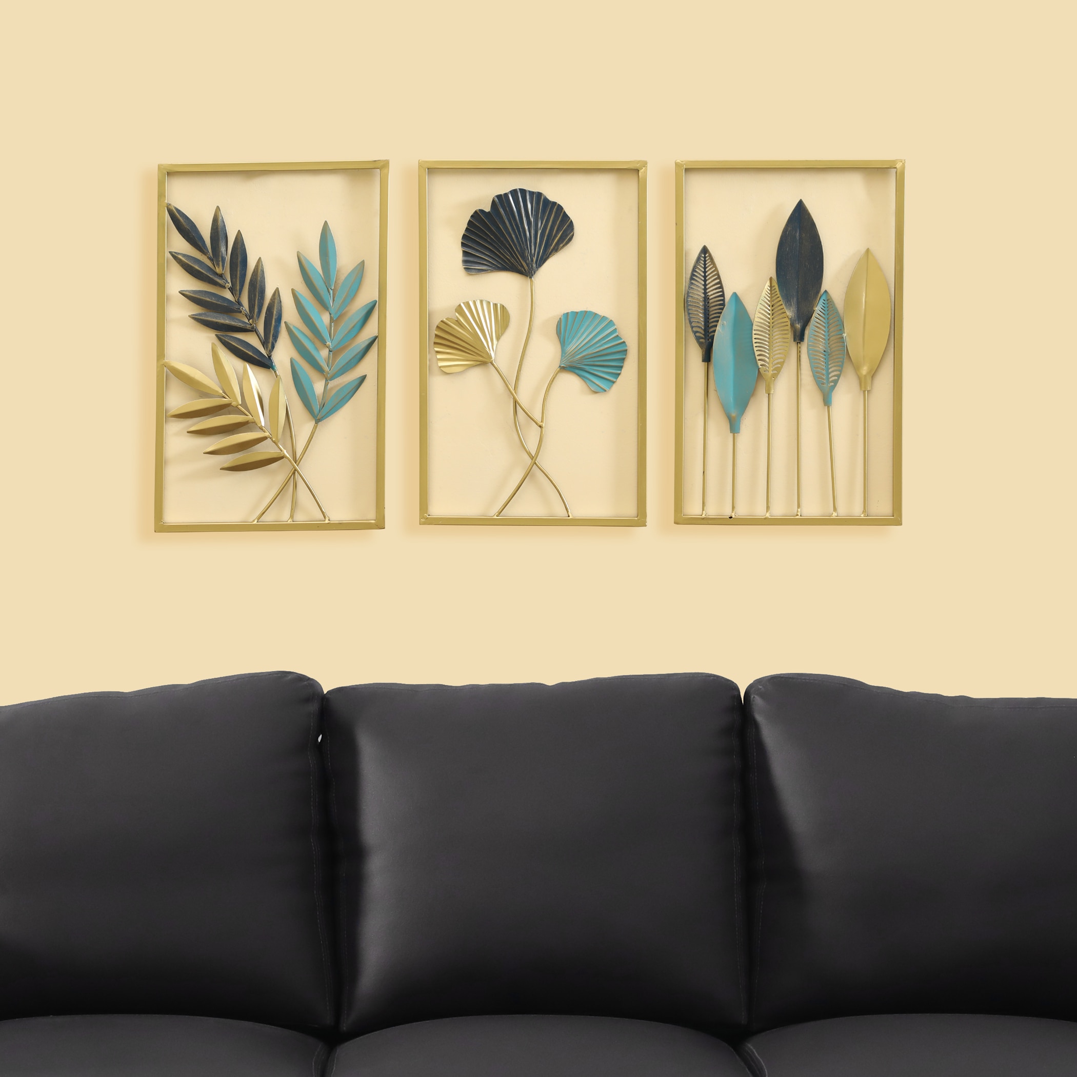 Shack Abstract Metal Wall Decor in Multicolor Set of 3 - Vedas Exports