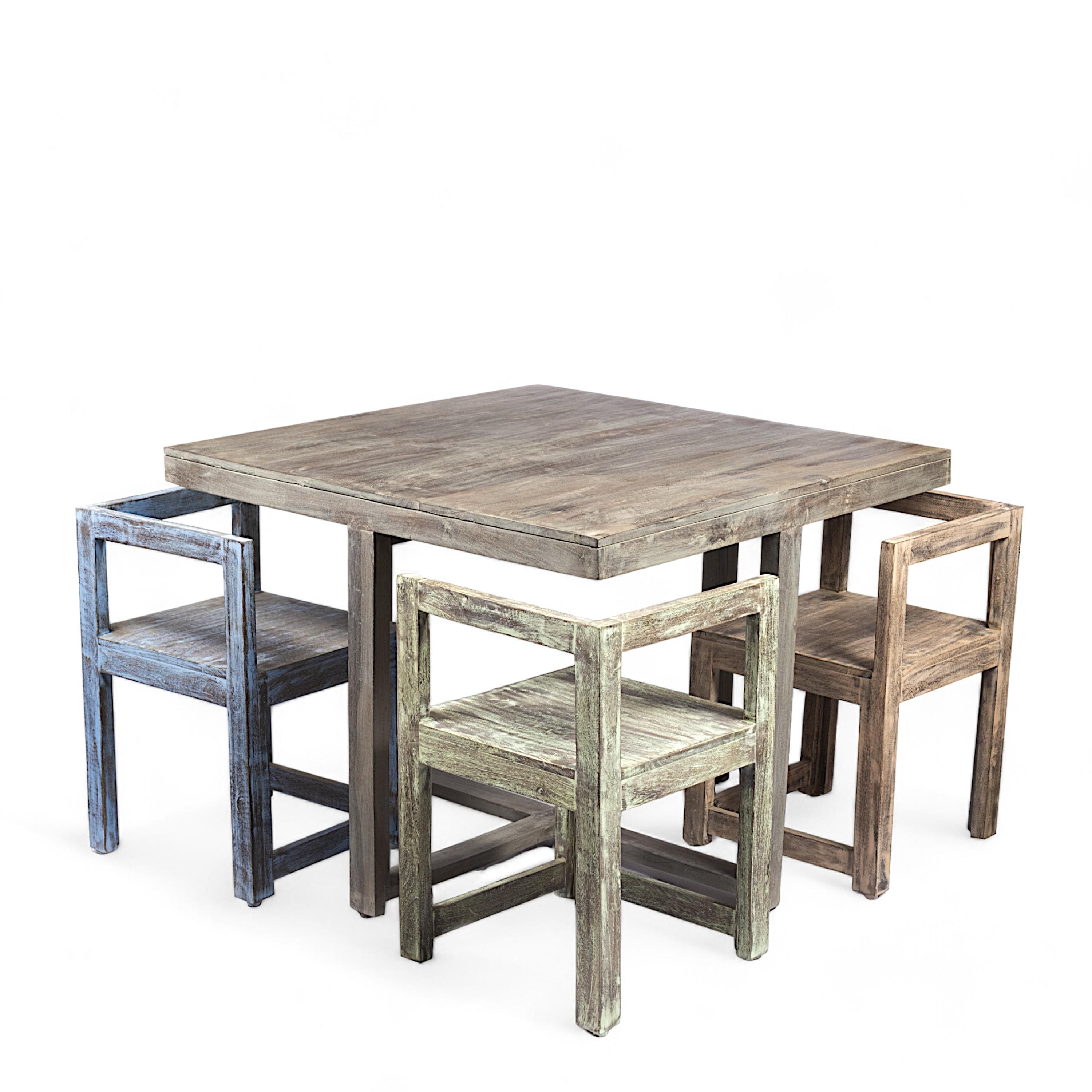 Kingston Sheesham Wood 4 seater Dining Table Set in Antique Multicolour Finish