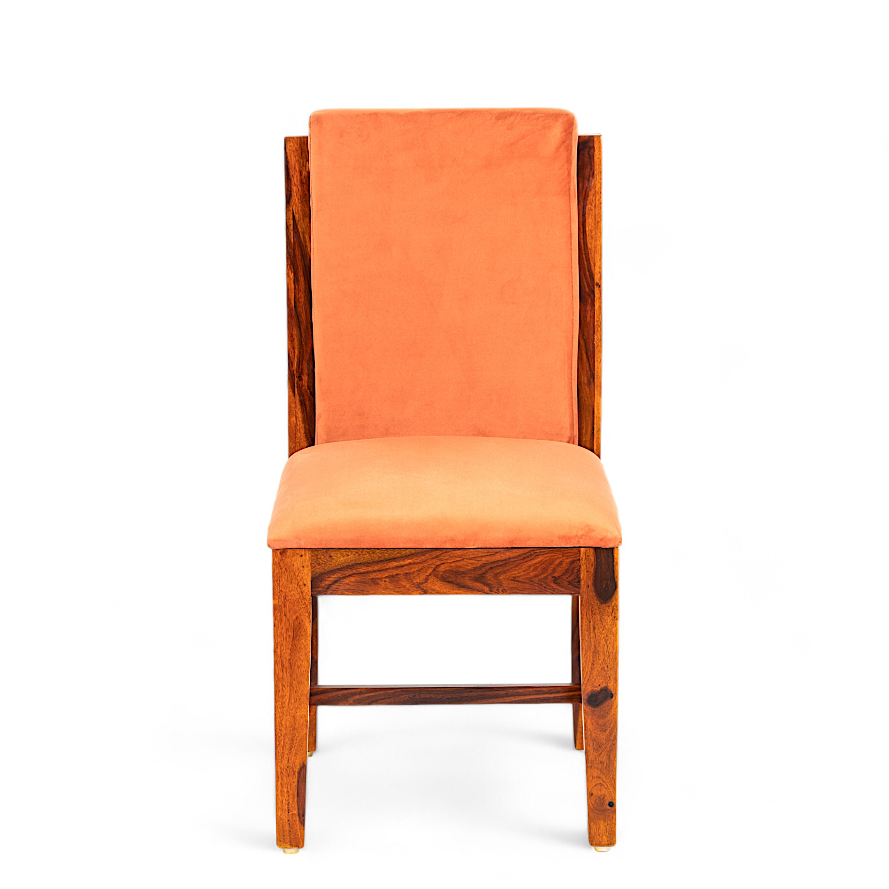 Rosslyn wood Set of 2 Dining Chairs in Pumpkin Orange Velvet Upholstery with PINE FINISH