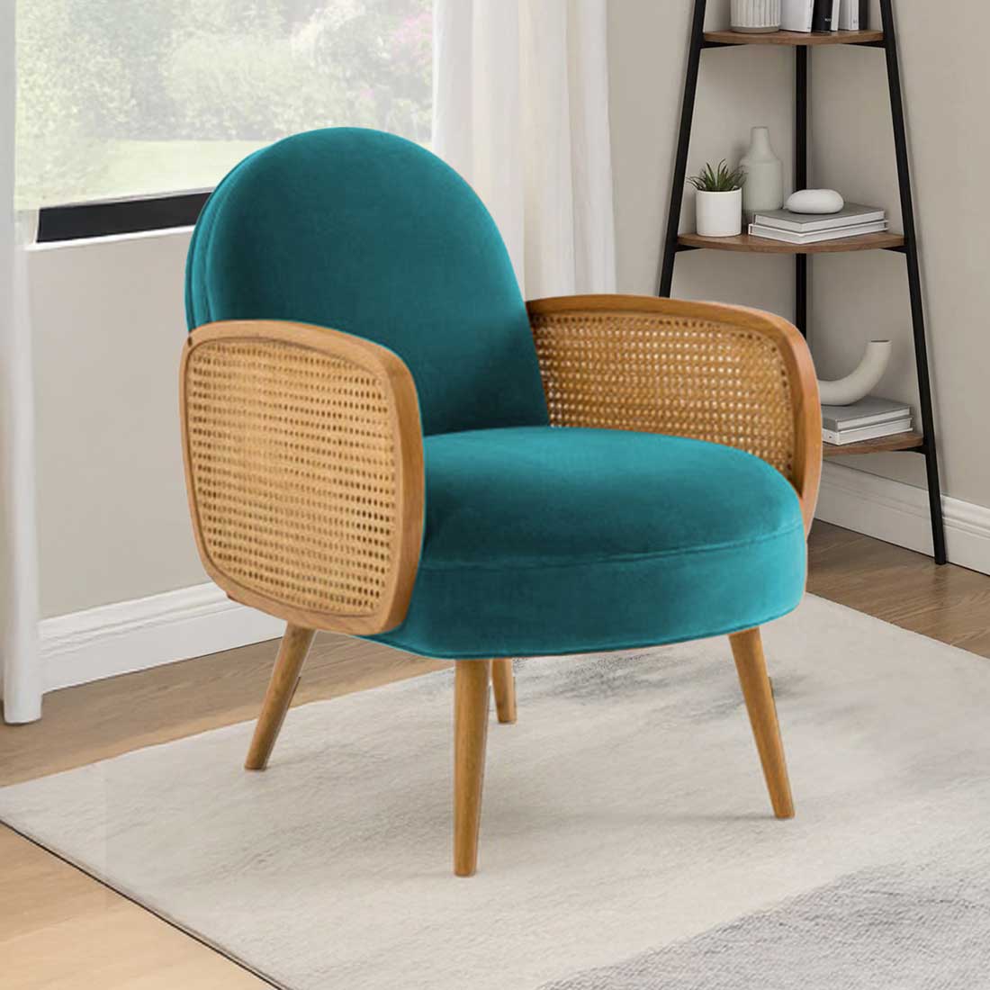 Holden Cane Accent Chair in T blue Colour