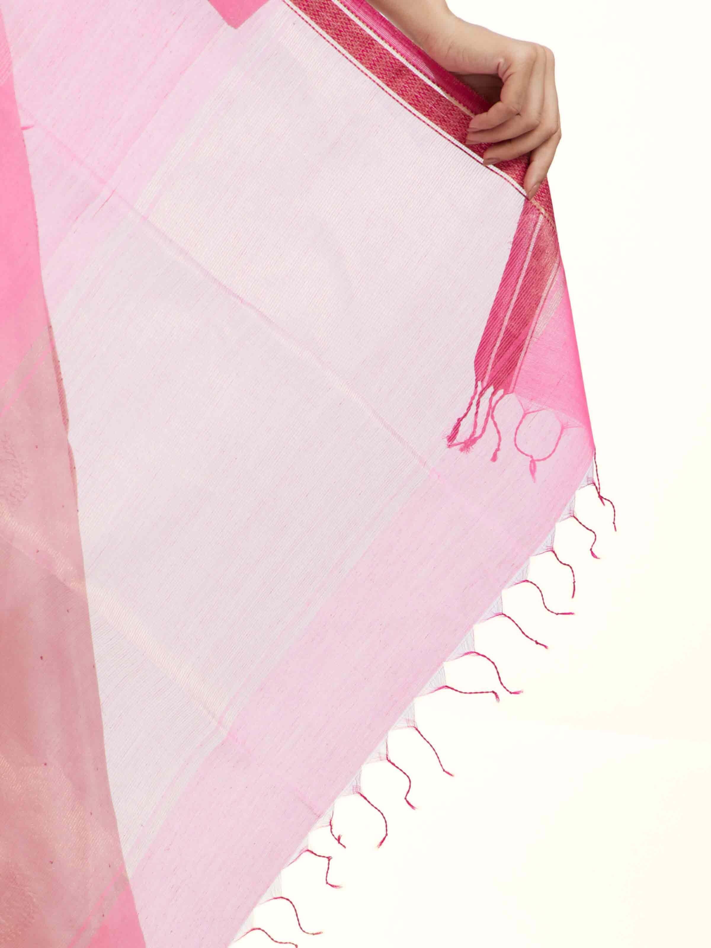 Fuschia Cotton Silk Maheshwari Zari Border Dupatta
