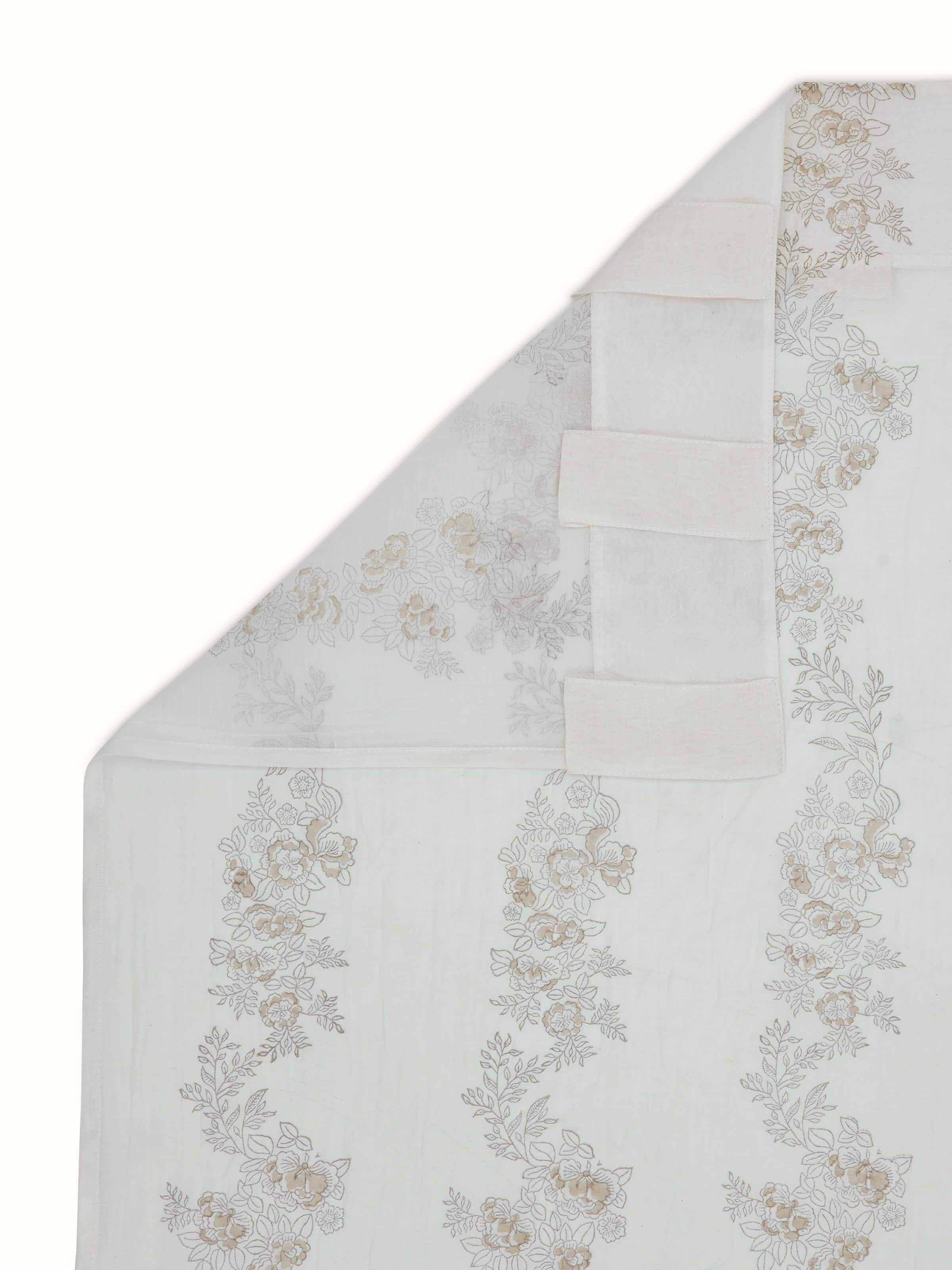 Shivranjini Beige Floral Cotton Silk Sanganeri Hand Block Printed Curtain (7 Ft)