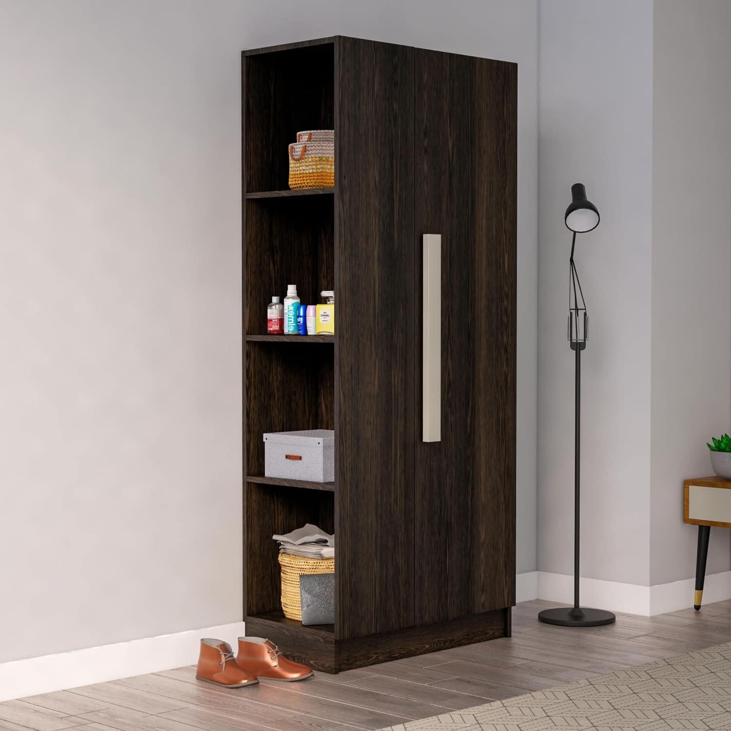 Hexa Red Wooden 1 Door Wardrobe with Hanging Space in Flower Wenge Colour - HexaRed