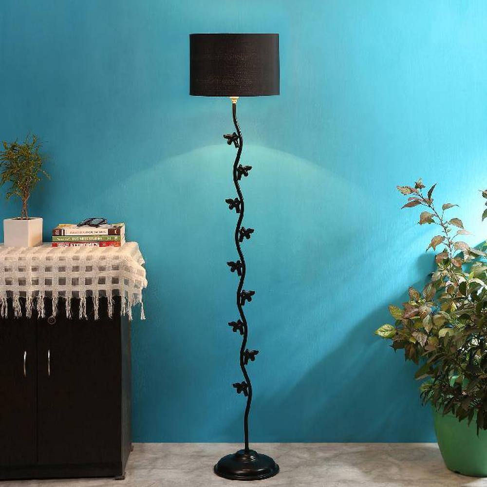 Declan Black Fabric Floor Lamp with Black Iron Base - Devansh