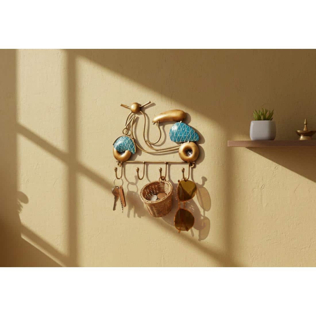 Metal Handpainted Blue Scooter Key Holder - Desert Art